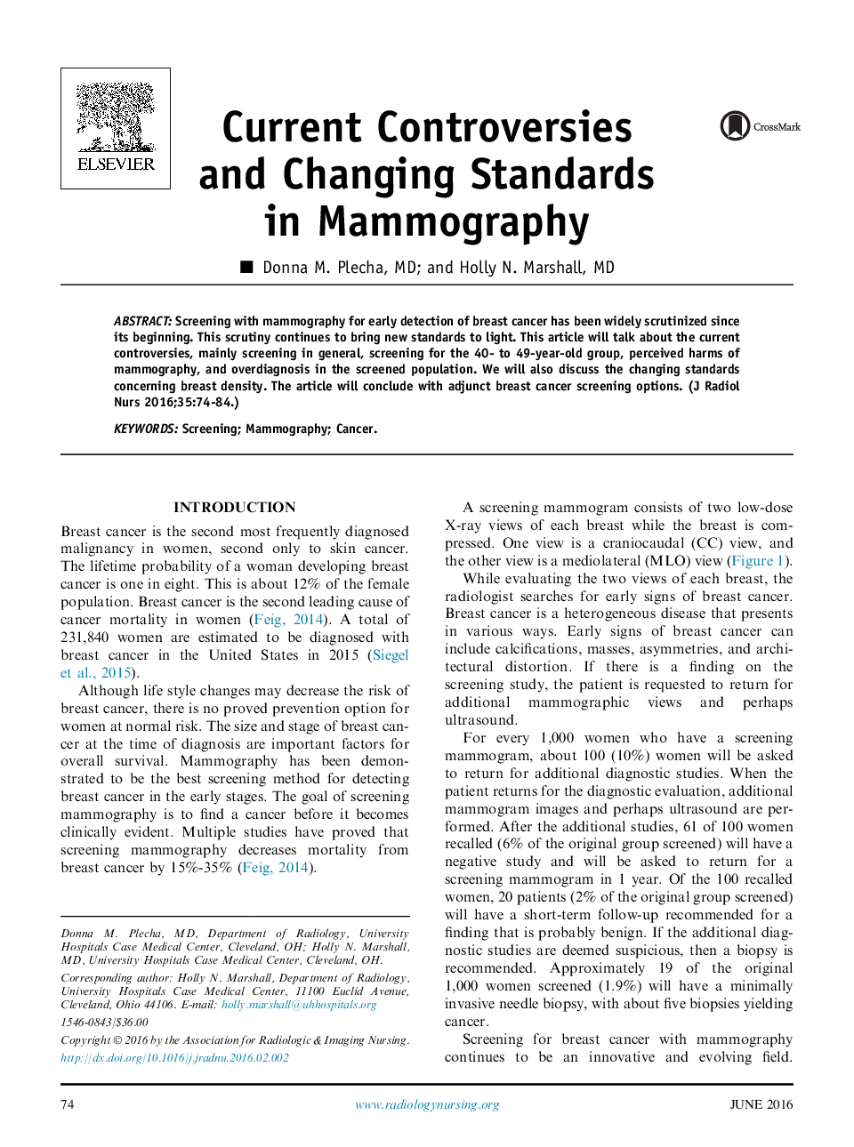 Current Controversies and Changing Standards in Mammography