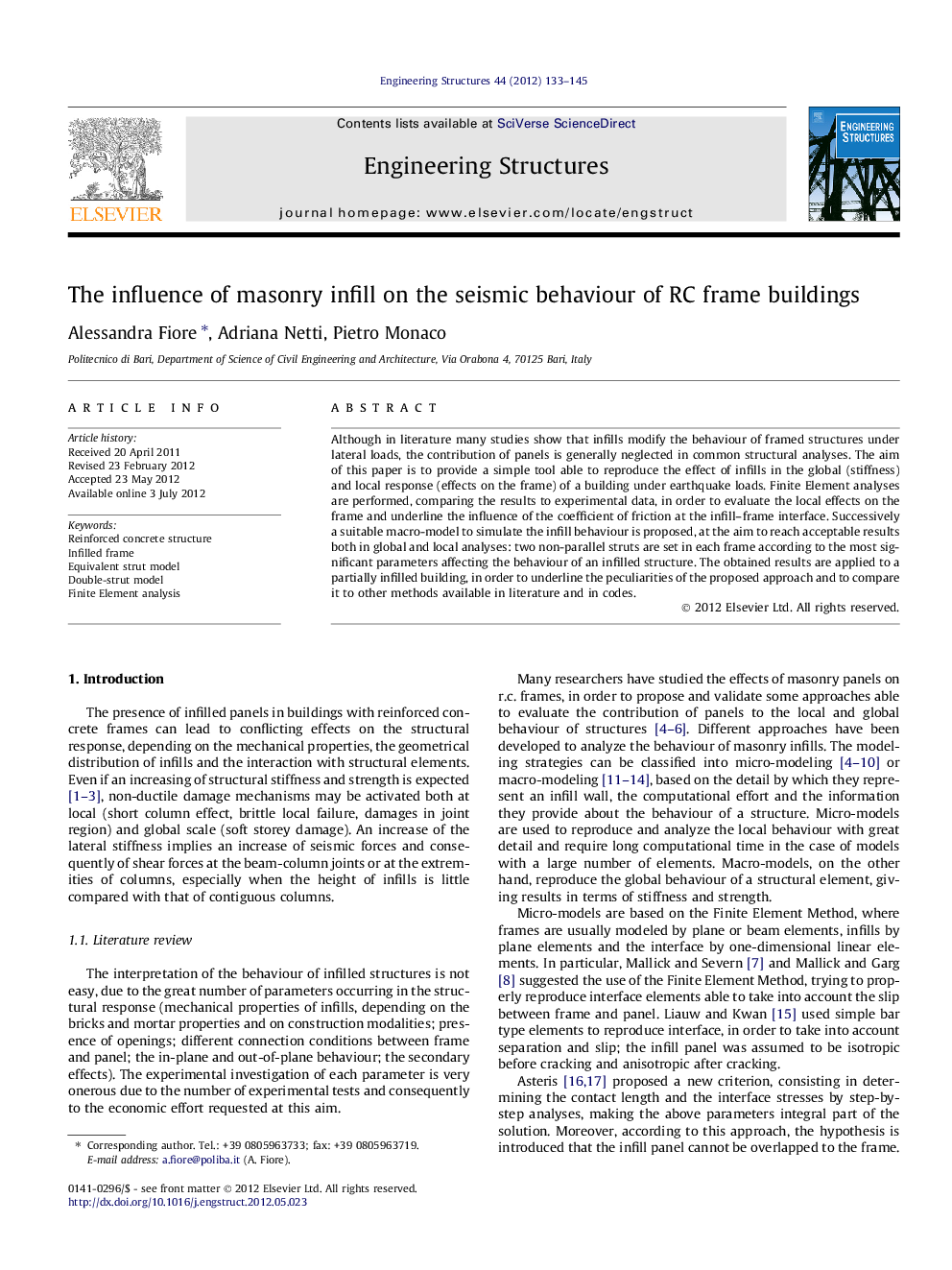 The influence of masonry infill on the seismic behaviour of RC frame buildings