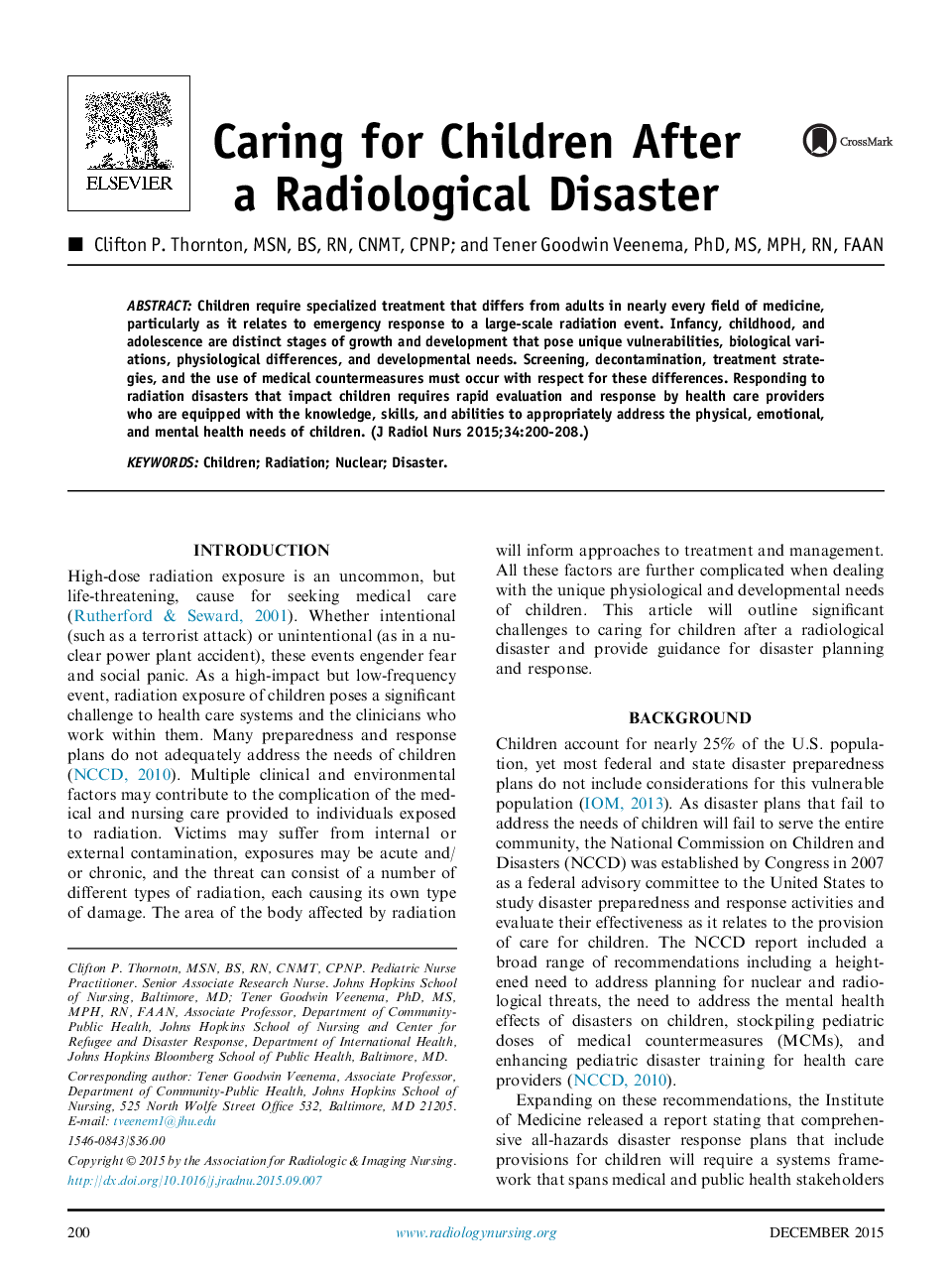 Caring for Children After a Radiological Disaster