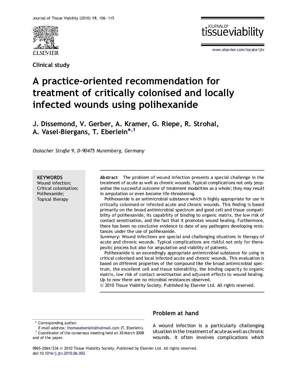 A practice-oriented recommendation for treatment of critically colonised and locally infected wounds using polihexanide