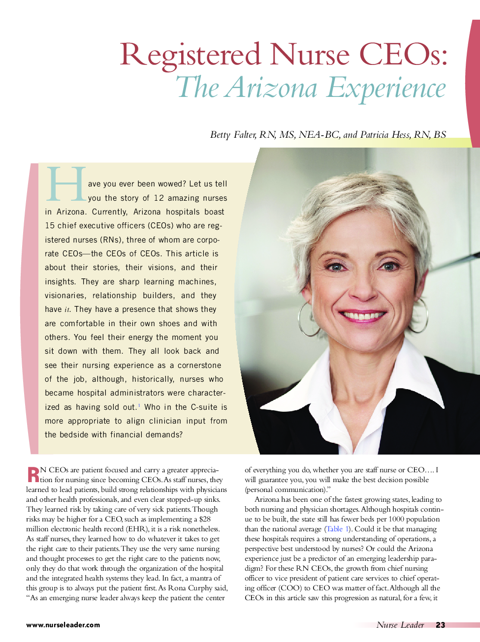 Registered Nurse CEOs: The Arizona Experience