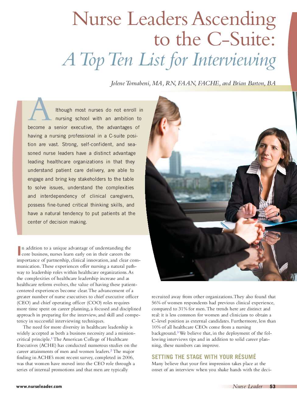 Nurse Leaders Ascending to the C-Suite: A Top Ten List for Interviewing
