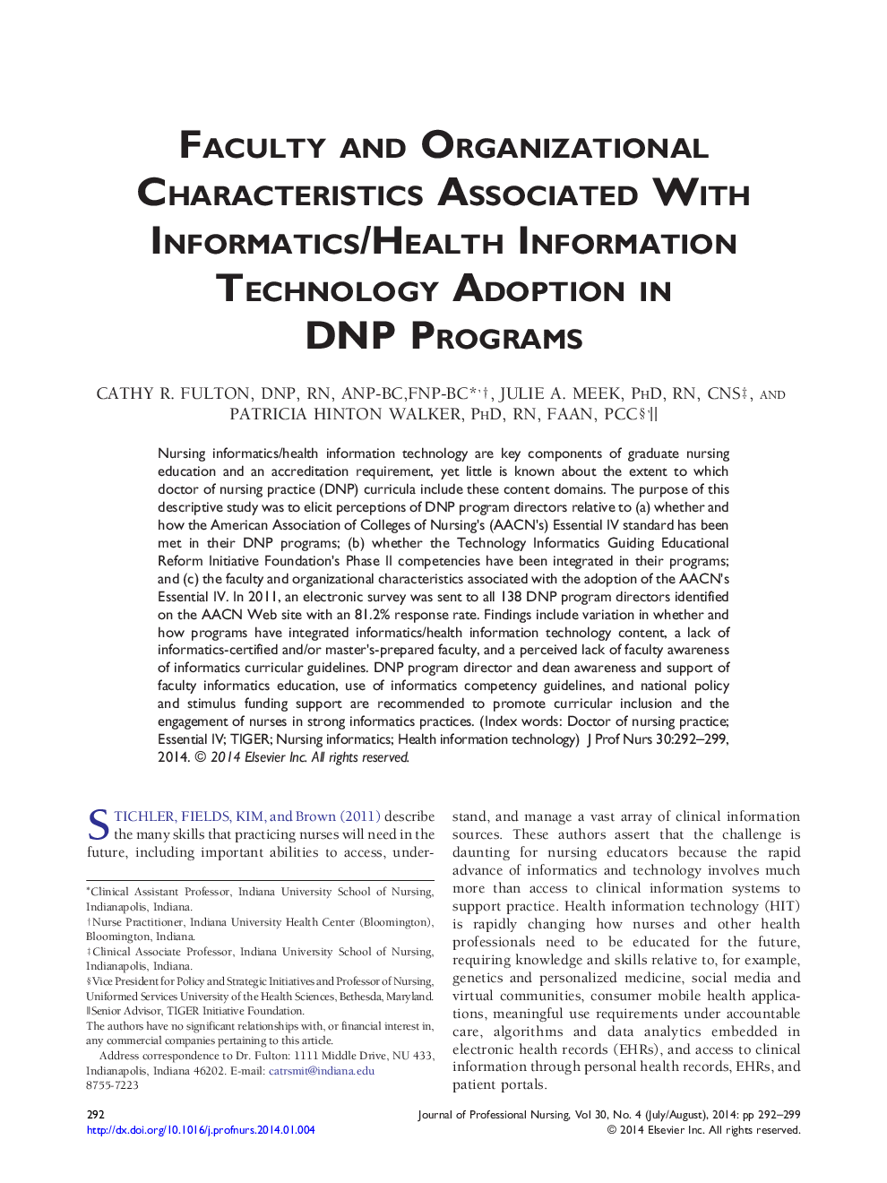 Faculty and Organizational Characteristics Associated With Informatics/Health Information Technology Adoption in DNP Programs 