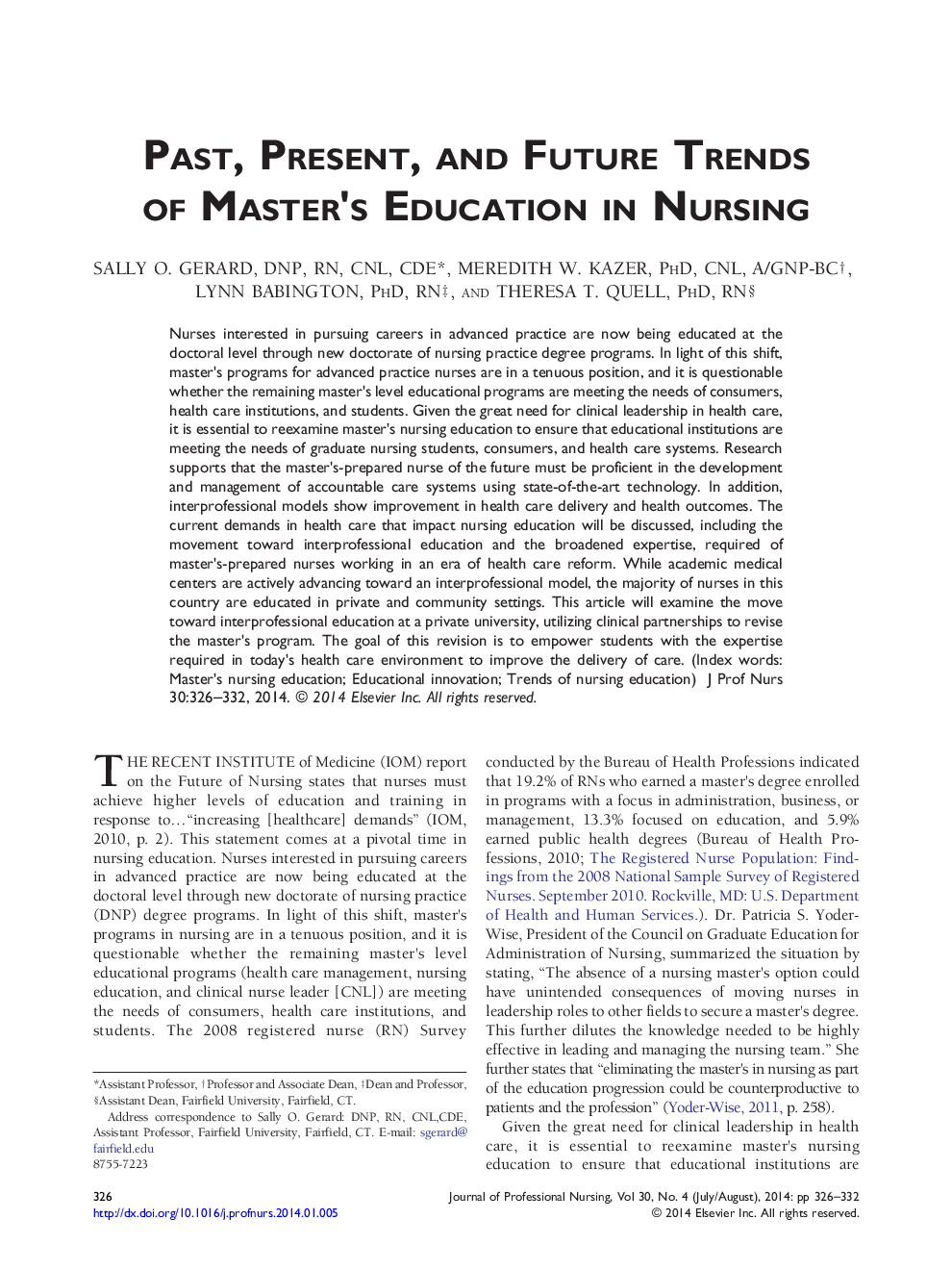 Past, Present, and Future Trends of Master's Education in Nursing