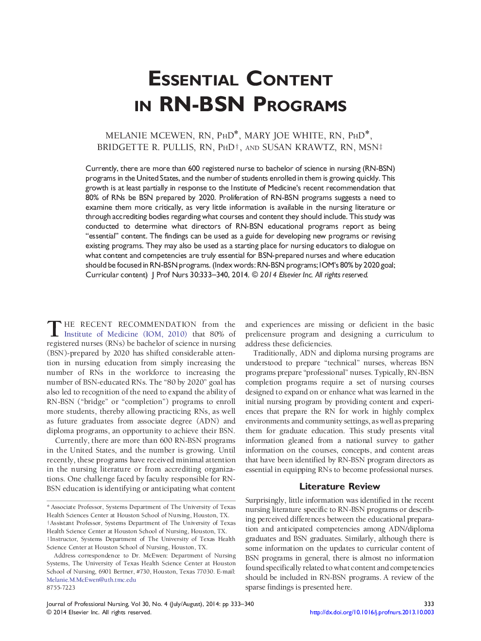 Essential Content in RN-BSN Programs