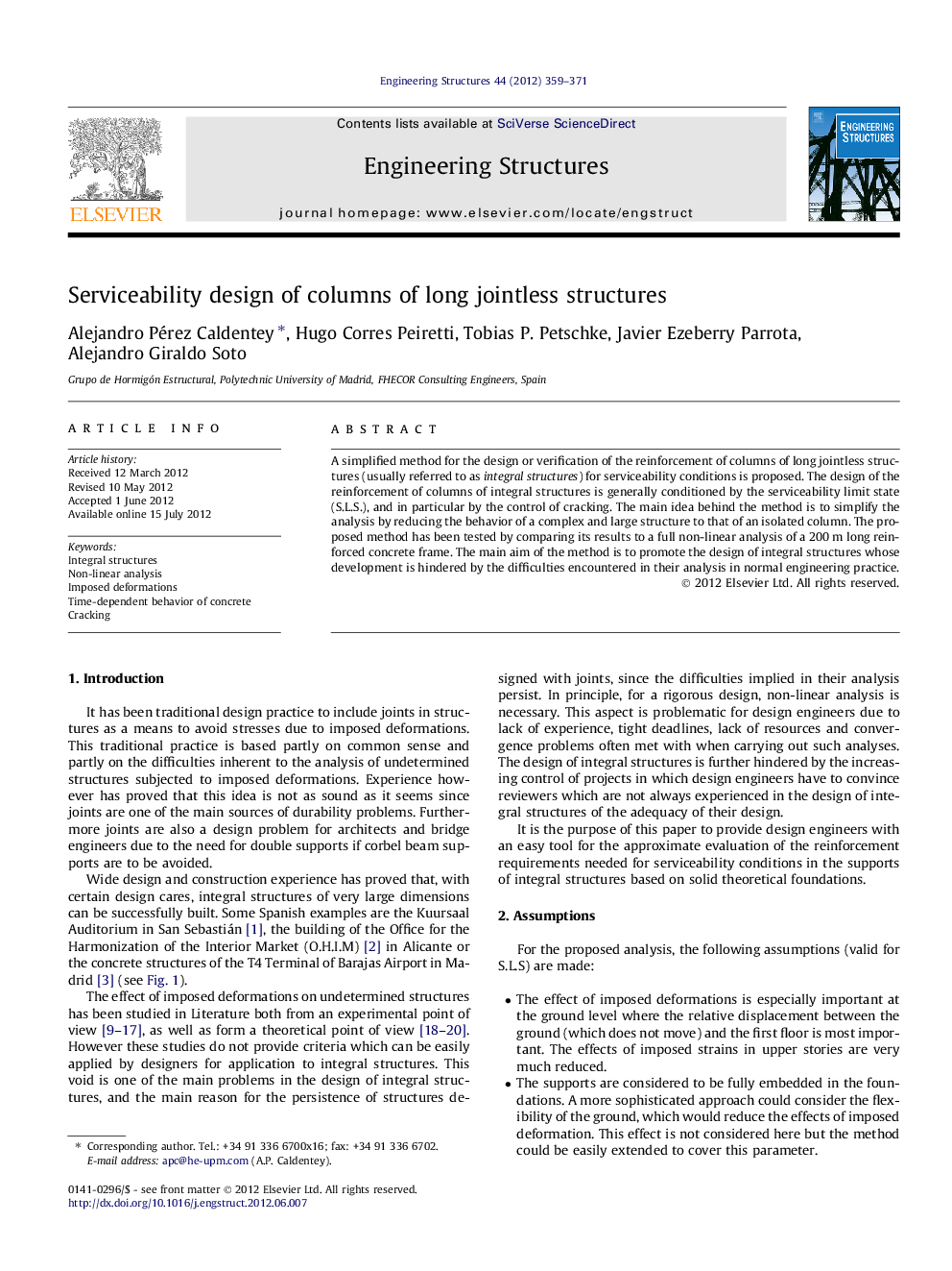 Serviceability design of columns of long jointless structures