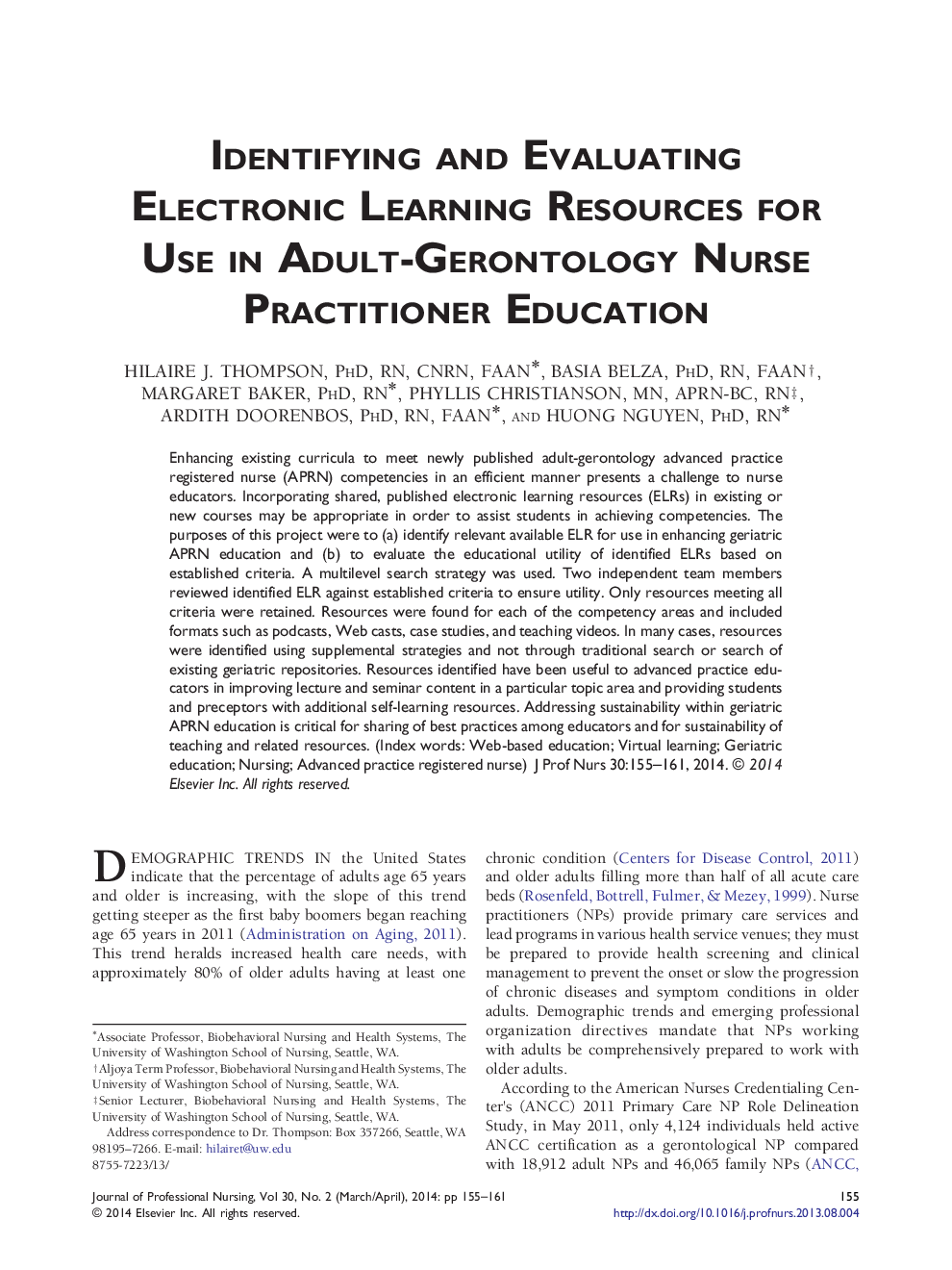 Identifying and Evaluating Electronic Learning Resources for Use in Adult-Gerontology Nurse Practitioner Education