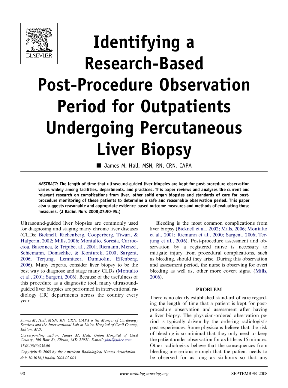 Identifying a Research-Based Post-Procedure Observation Period for Outpatients Undergoing Percutaneous Liver Biopsy