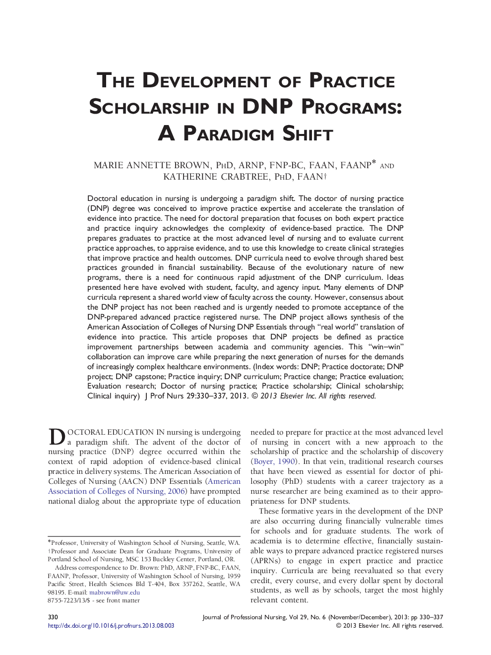 The Development of Practice Scholarship in DNP Programs: A Paradigm Shift