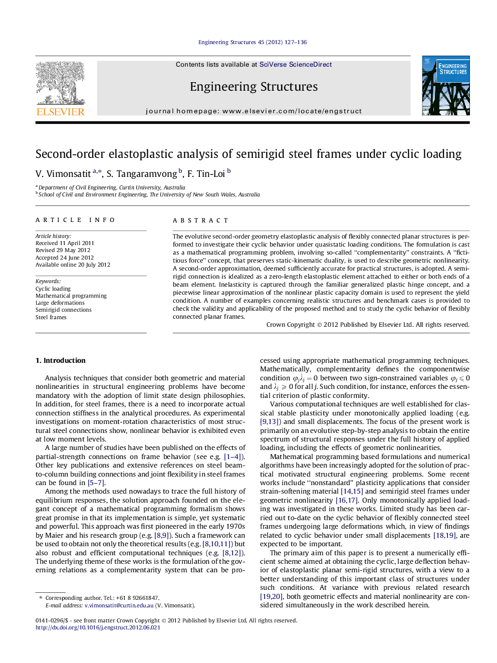 Second-order elastoplastic analysis of semirigid steel frames under cyclic loading