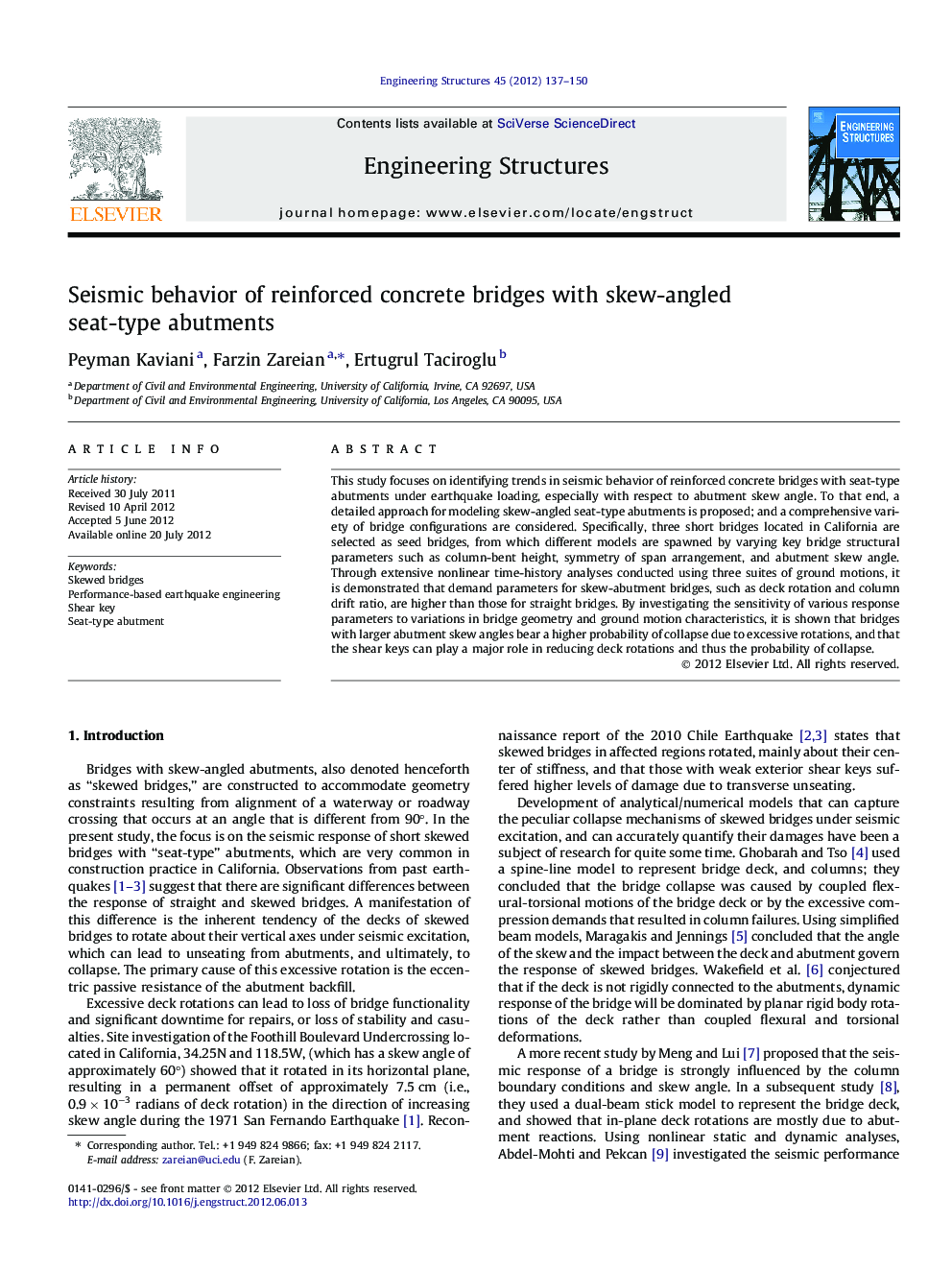 Seismic behavior of reinforced concrete bridges with skew-angled seat-type abutments