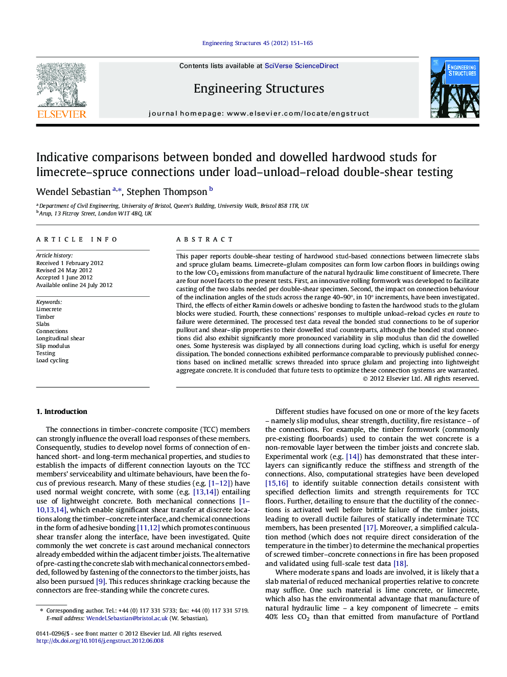 Indicative comparisons between bonded and dowelled hardwood studs for limecrete–spruce connections under load–unload–reload double-shear testing