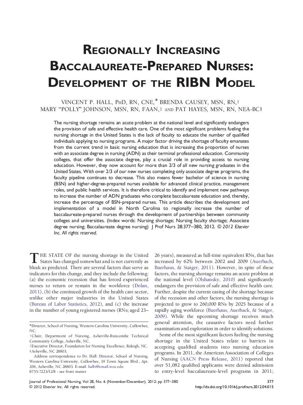 Regionally Increasing Baccalaureate-Prepared Nurses: Development of the RIBN Model