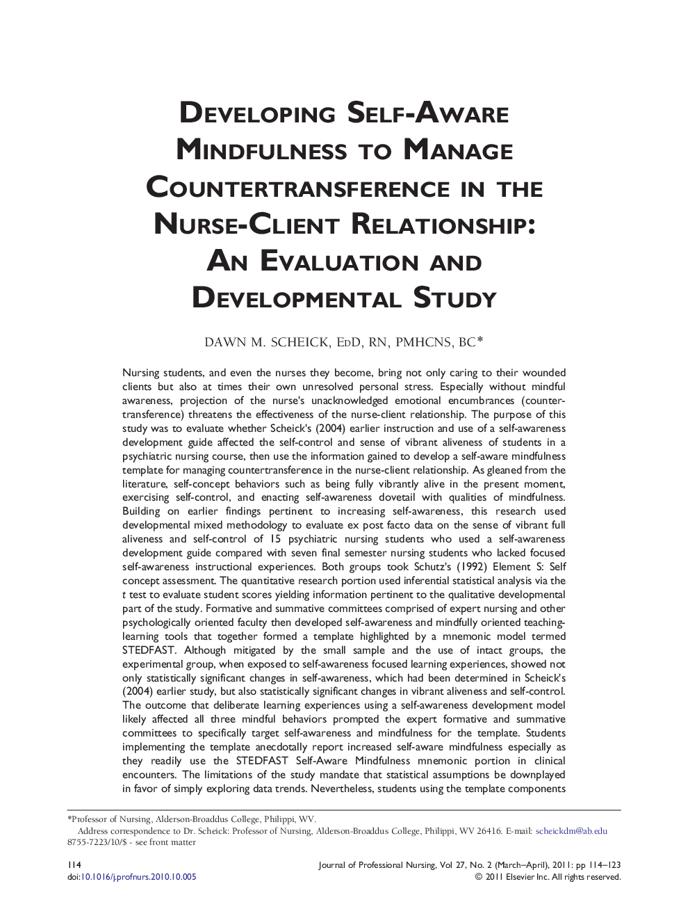 Developing Self-Aware Mindfulness to Manage Countertransference in the Nurse-Client Relationship: An Evaluation and Developmental Study