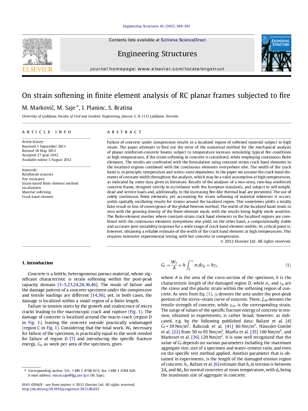 On strain softening in finite element analysis of RC planar frames subjected to fire