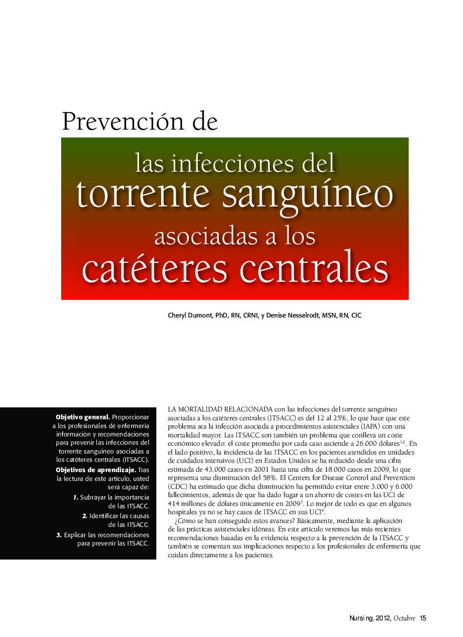 Prevención de las infecciones del torrente sanguÃ­neo asociadas a loscatéteres centrales