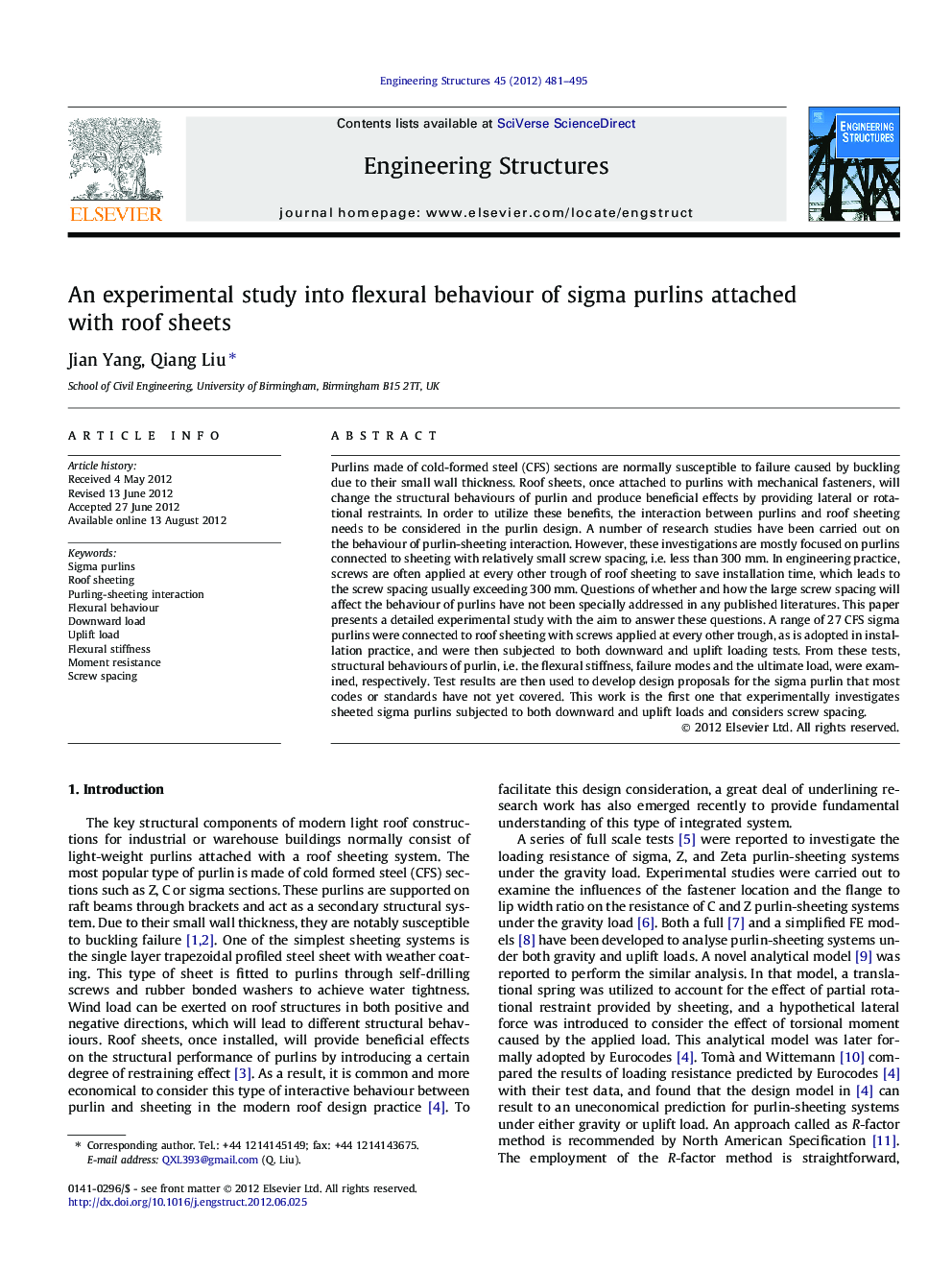 An experimental study into flexural behaviour of sigma purlins attached with roof sheets