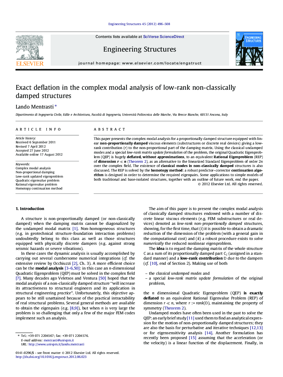 Exact deflation in the complex modal analysis of low-rank non-classically damped structures