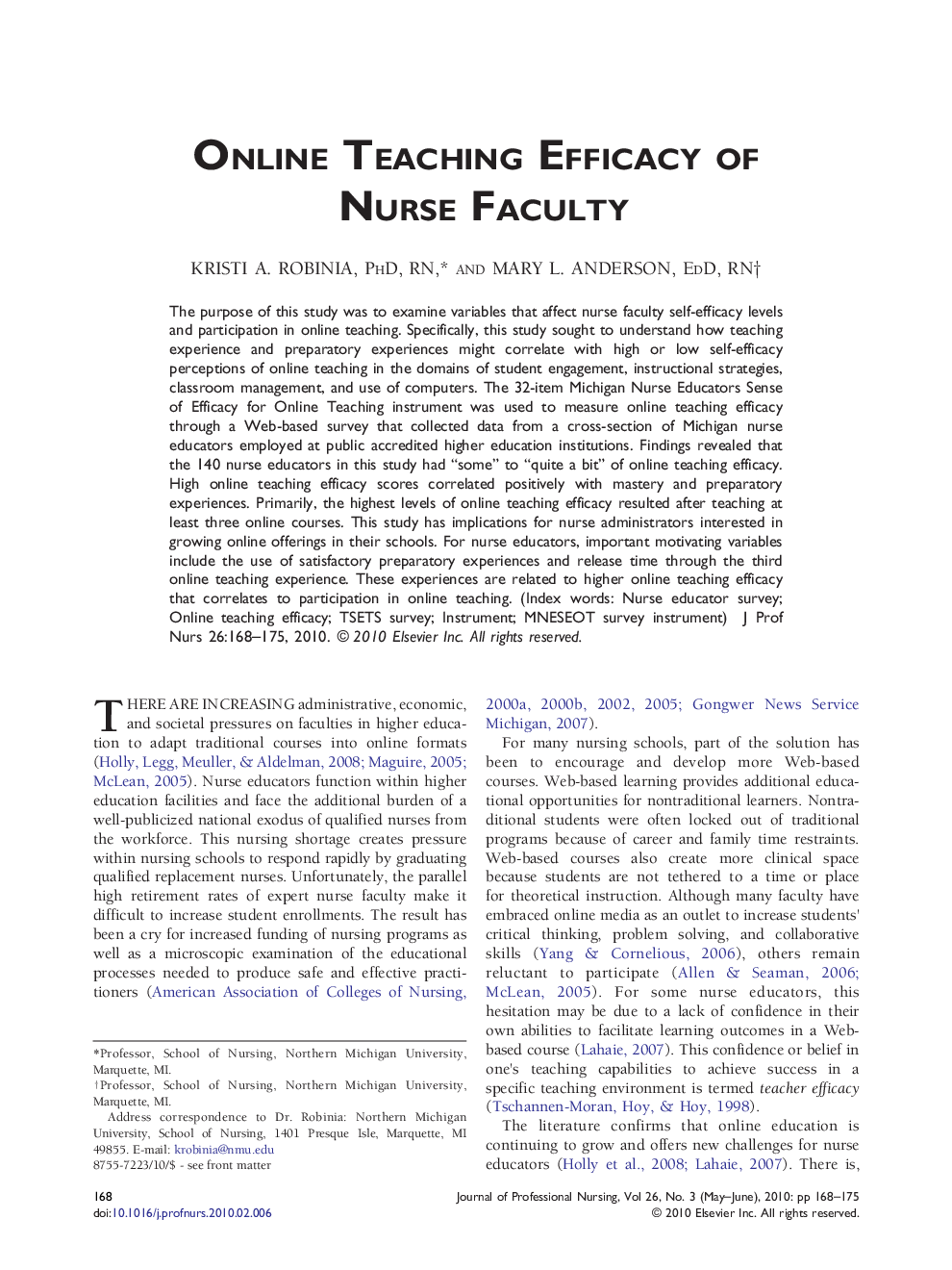 Online Teaching Efficacy of Nurse Faculty