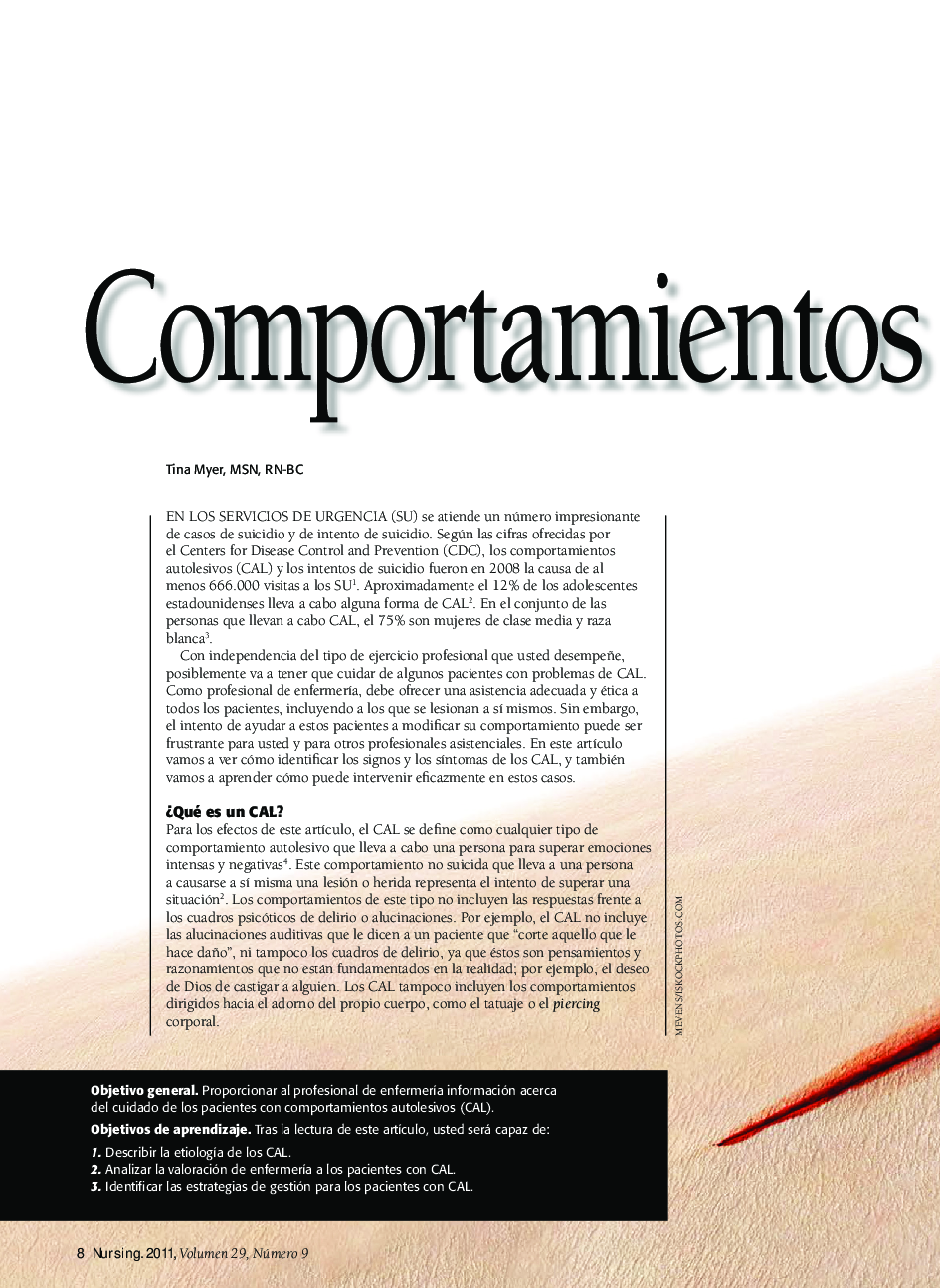 عکس صفحه اول مقاله: Comportamientos autolesivos Comportamientos autolesivos