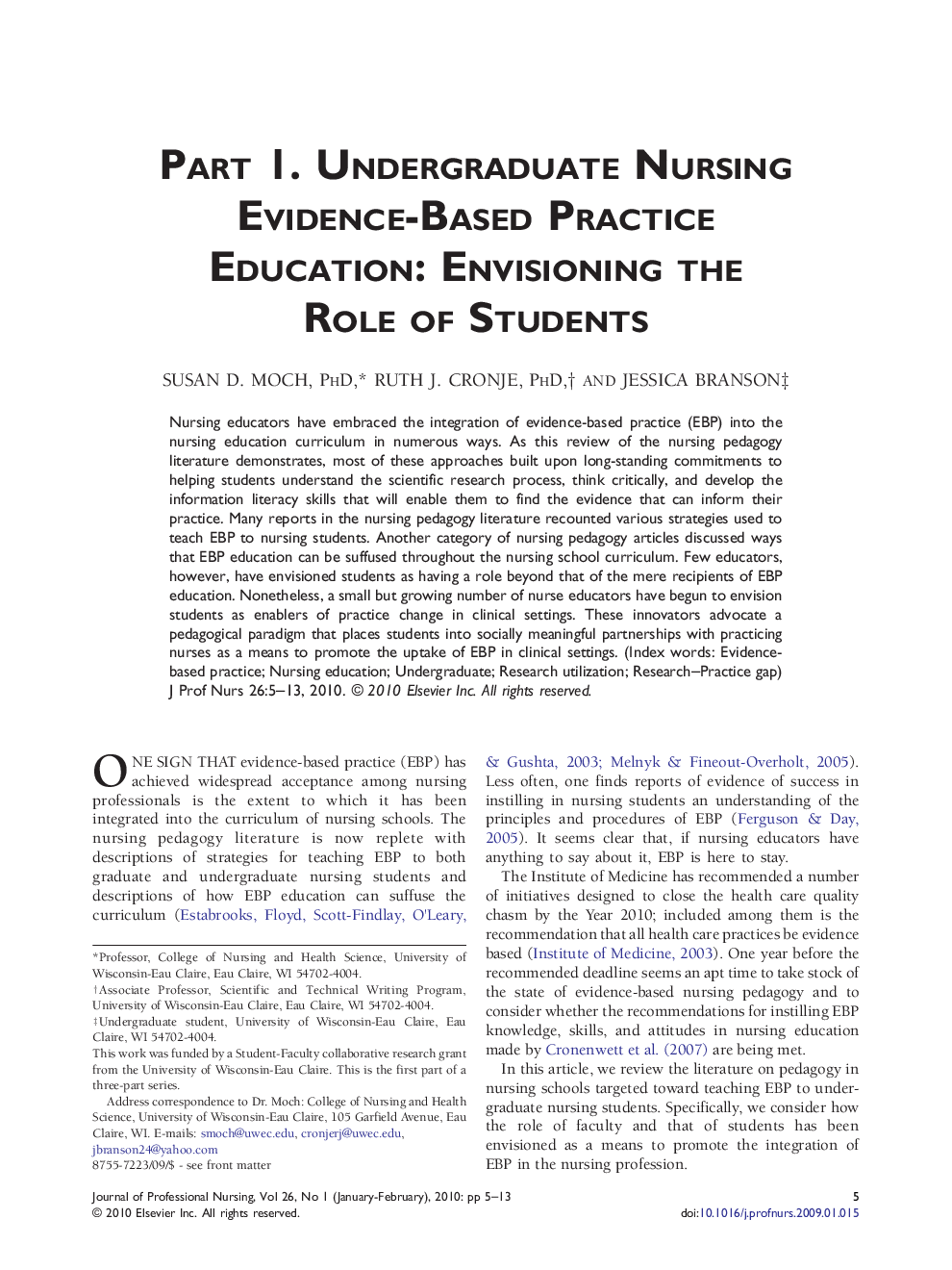 Part 1. Undergraduate Nursing Evidence-Based Practice Education: Envisioning the Role of Students 