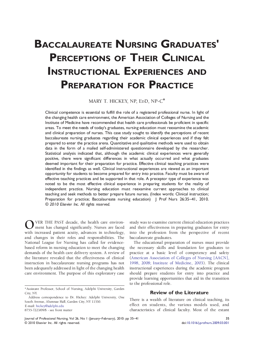 Baccalaureate Nursing Graduates' Perceptions of Their Clinical Instructional Experiences and Preparation for Practice
