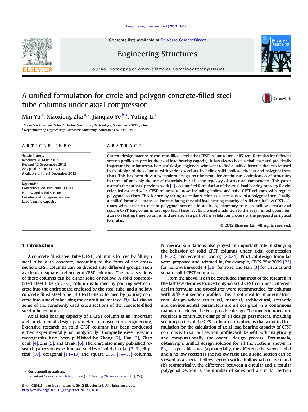 A unified formulation for circle and polygon concrete-filled steel tube columns under axial compression