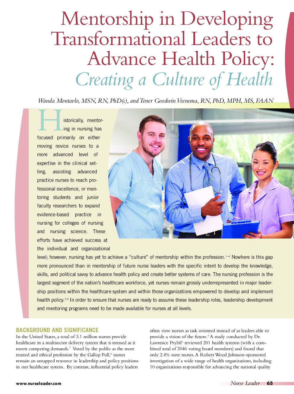 Mentorship in Developing Transformational Leaders to Advance Health Policy: Creating a Culture of Health