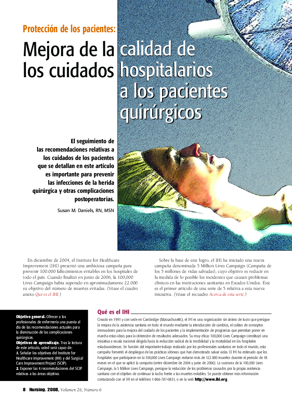 عکس صفحه اول مقاله: Protección de los pacientes: Mejora de la calidad de los cuidados hospitalarios a los pacientes quirúrgicos Protección de los pacientes: Mejora de la calidad de los cuidados hospitalarios a los pacientes quirúrgicos
