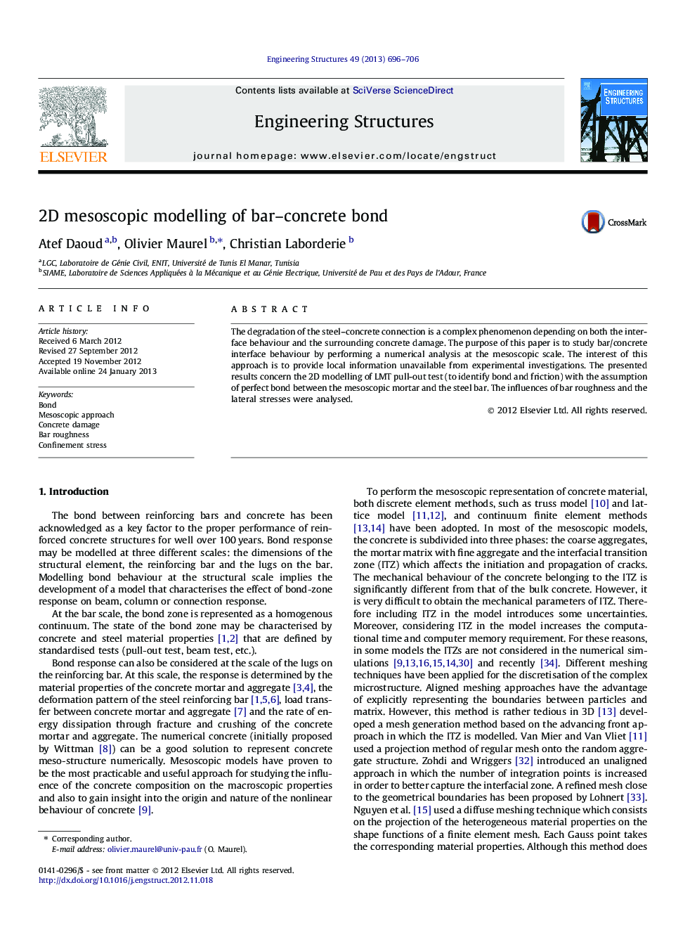 2D mesoscopic modelling of bar–concrete bond