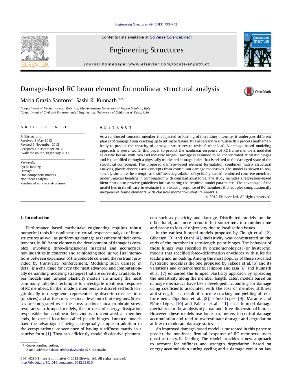 Damage-based RC beam element for nonlinear structural analysis