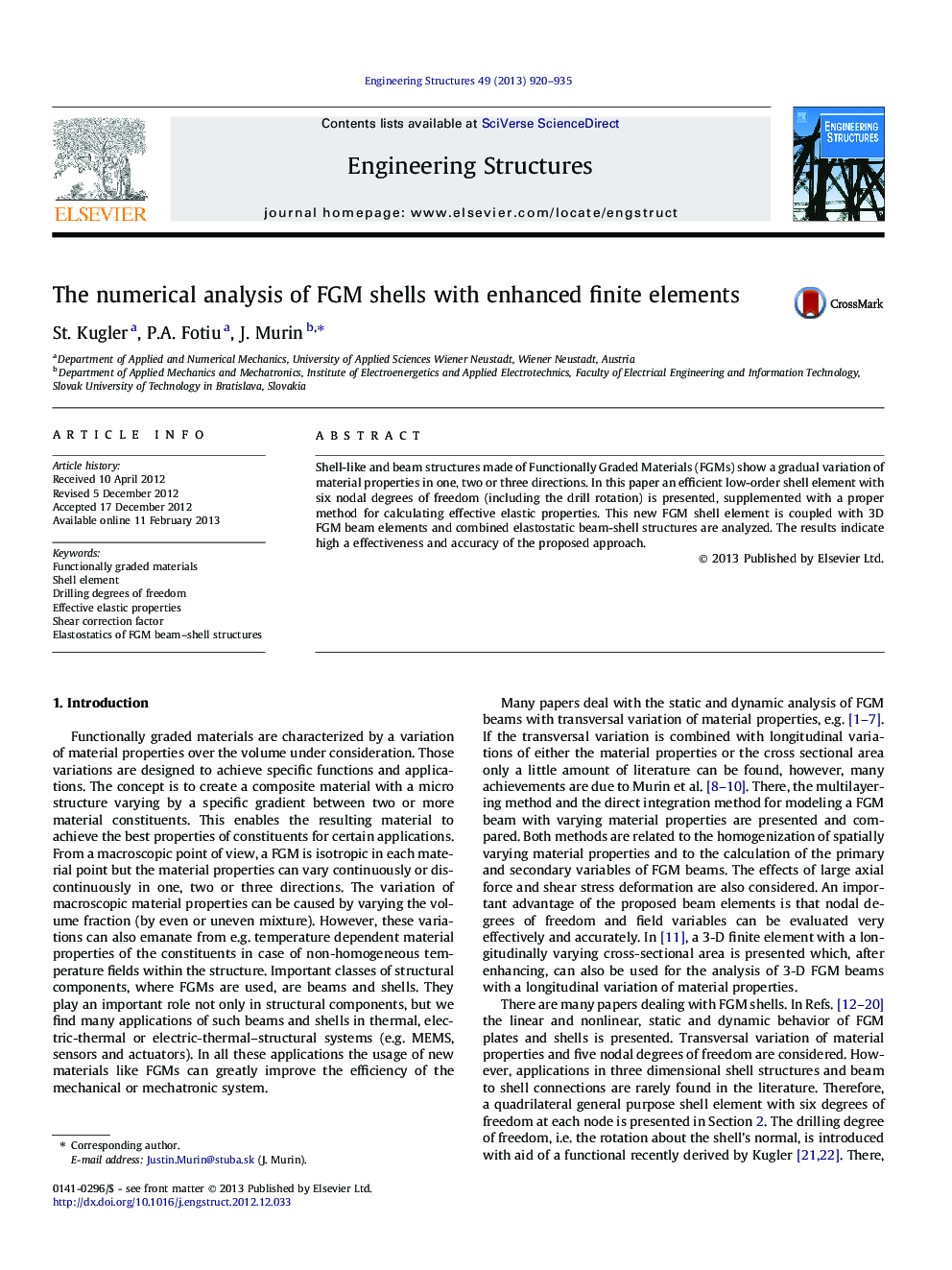 The numerical analysis of FGM shells with enhanced finite elements