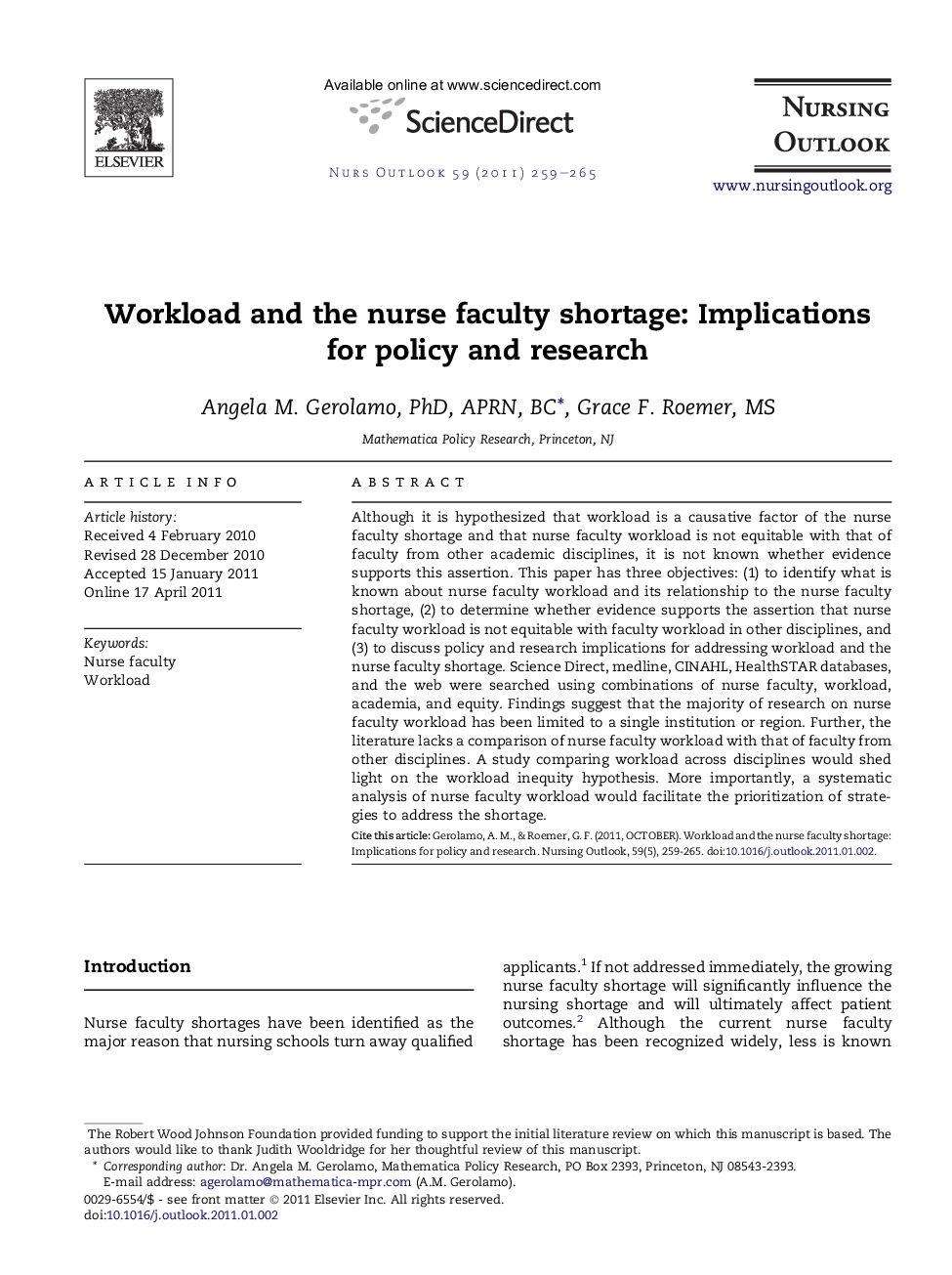 Workload and the nurse faculty shortage: Implications forÂ policy and research