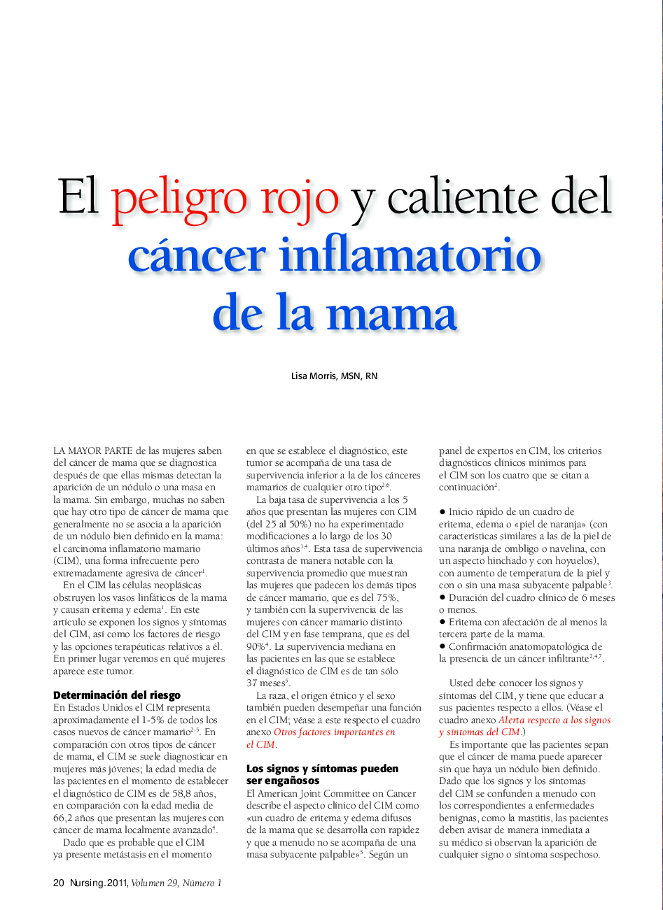 عکس صفحه اول مقاله: El peligro rojo y caliente del cáncer inflamatorio de la mama El peligro rojo y caliente del cáncer inflamatorio de la mama