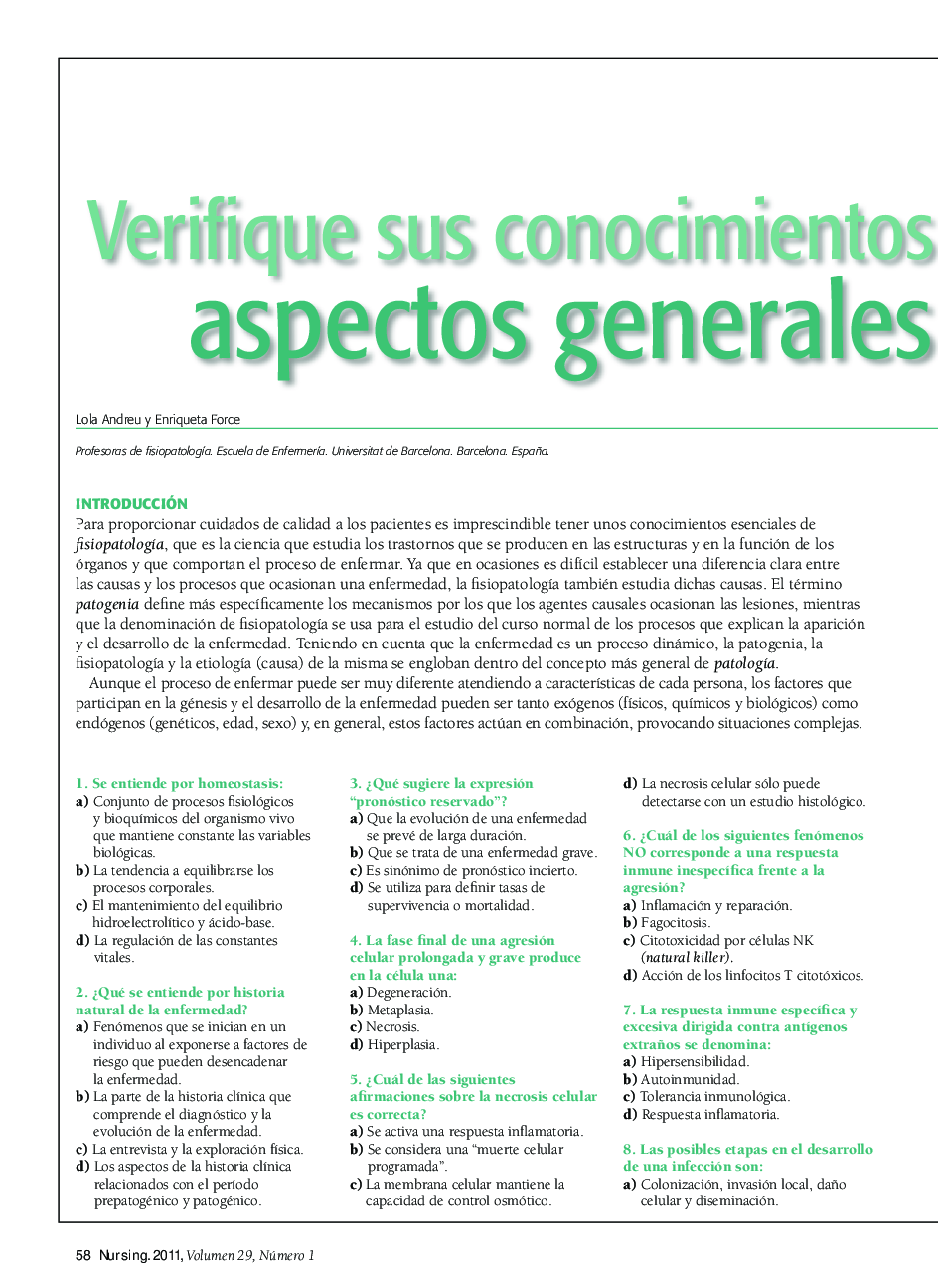 عکس صفحه اول مقاله: Verifique sus conocimientos sobre aspectos generales de fisiopatologÃa Verifique sus conocimientos sobre aspectos generales de fisiopatologÃa