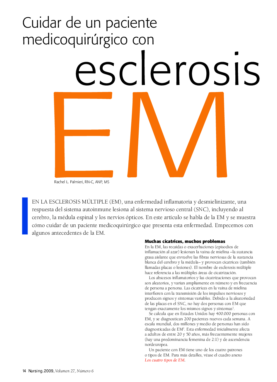 عکس صفحه اول مقاله: Cuidar de un paciente medicoquirúrgico con esclerosis múltiple EM Cuidar de un paciente medicoquirúrgico con esclerosis múltiple EM