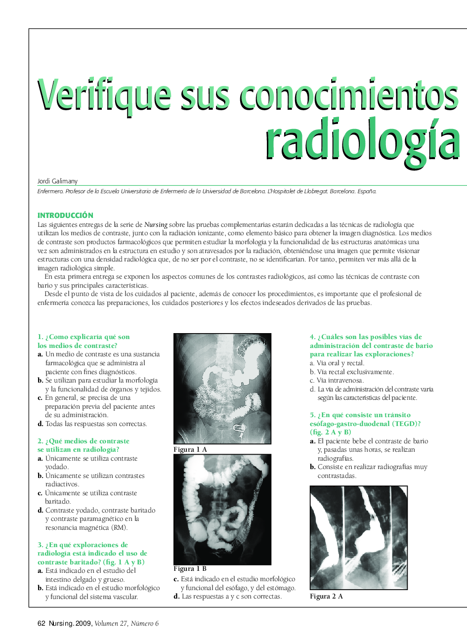 عکس صفحه اول مقاله: Verifique sus conocimientos sobre radiologÃa contrastada (I) Verifique sus conocimientos sobre radiologÃa contrastada (I)