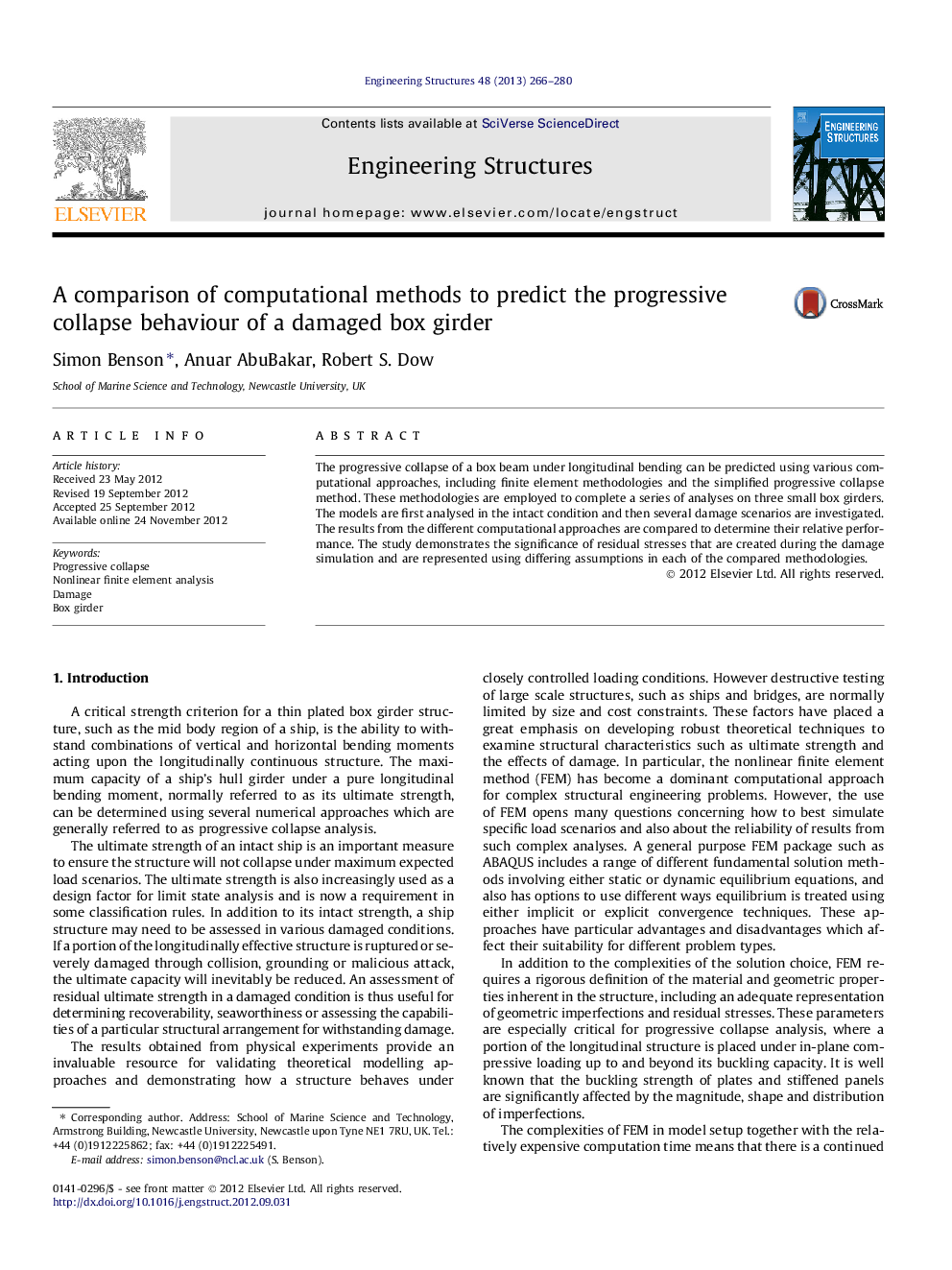 A comparison of computational methods to predict the progressive collapse behaviour of a damaged box girder