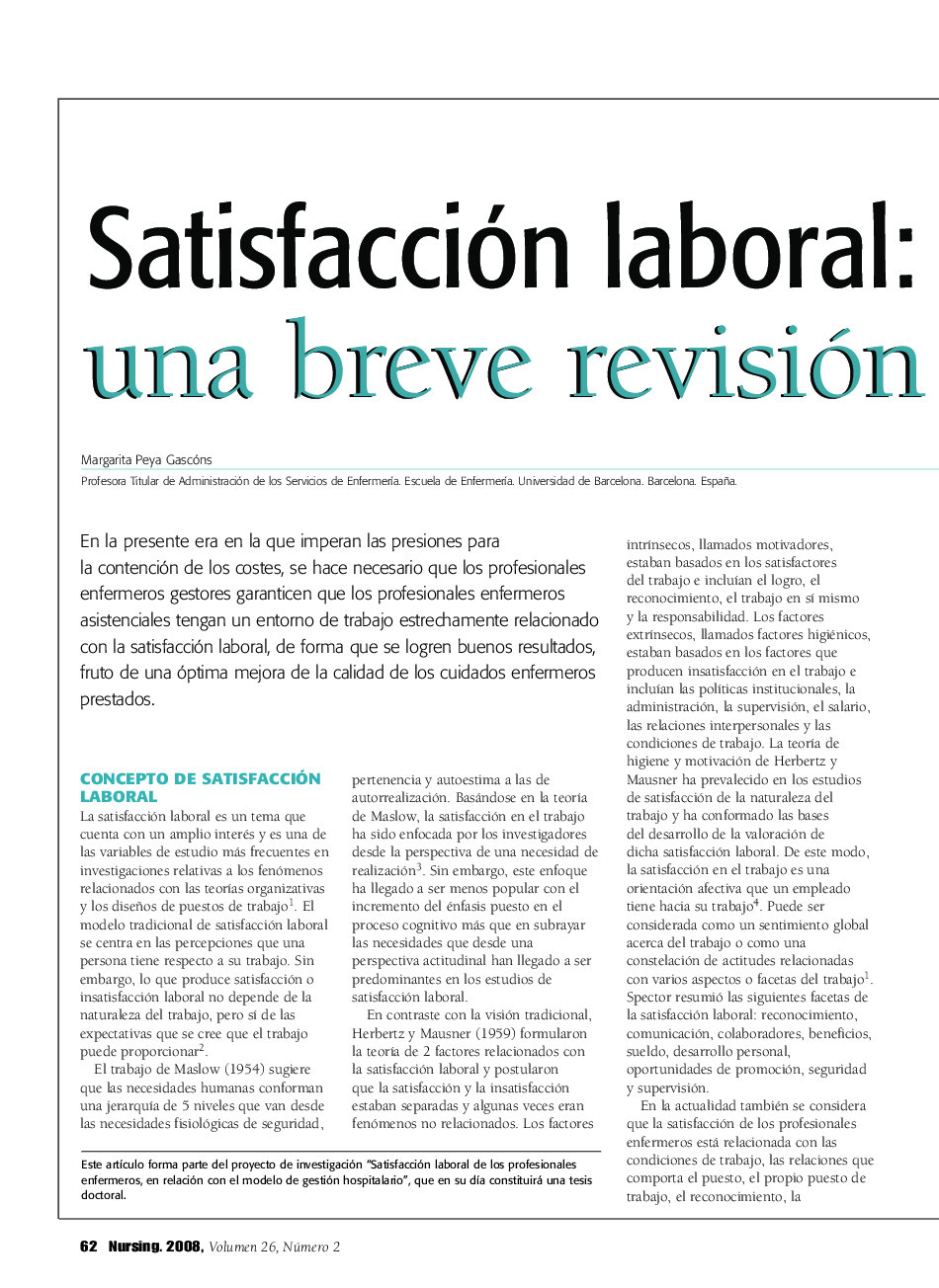 Satisfacción laboral: una breve revisión bibliográfica