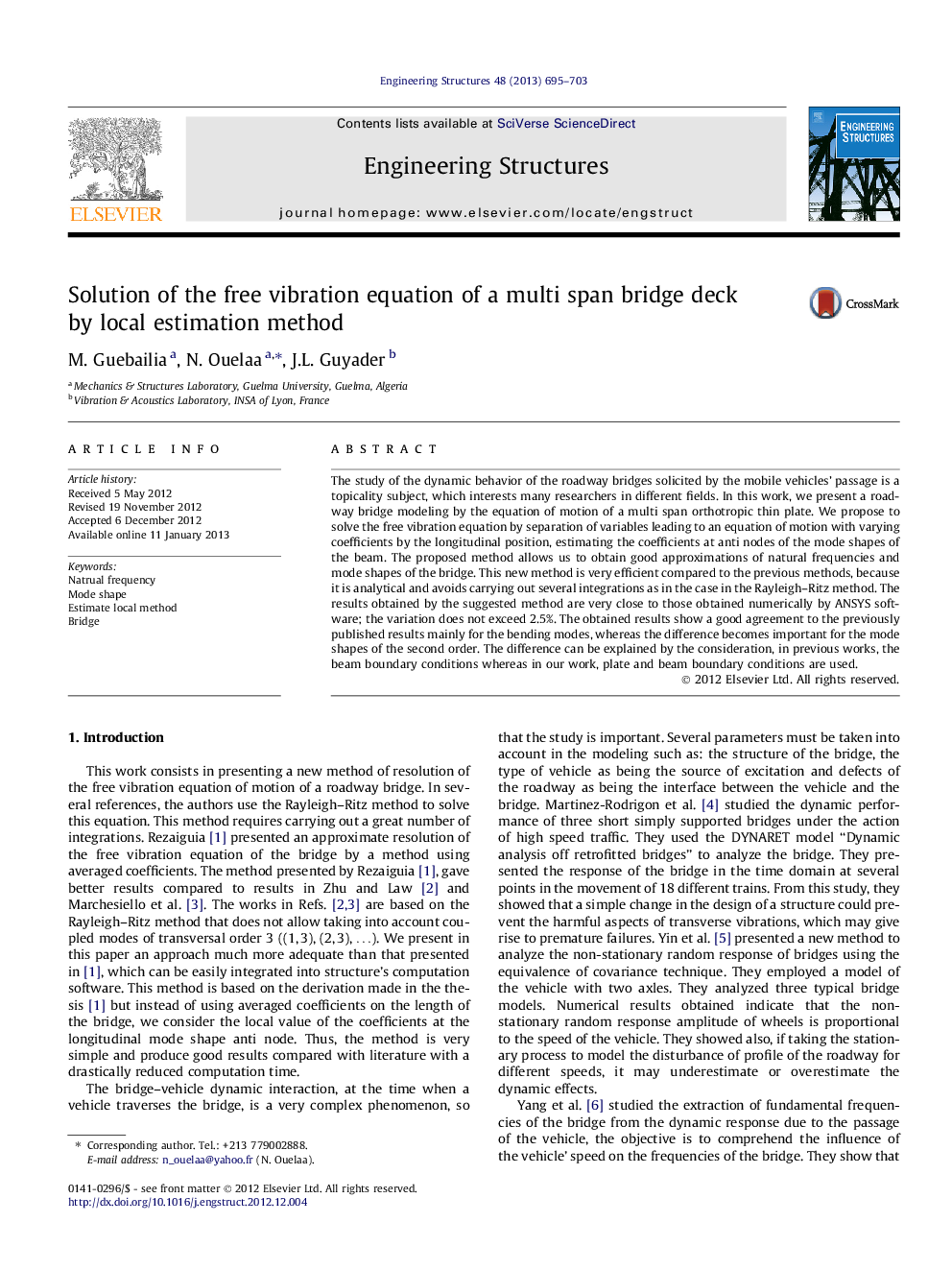 عکس صفحه اول مقاله: Solution of the free vibration equation of a multi span bridge deck by local estimation method Solution of the free vibration equation of a multi span bridge deck by local estimation method