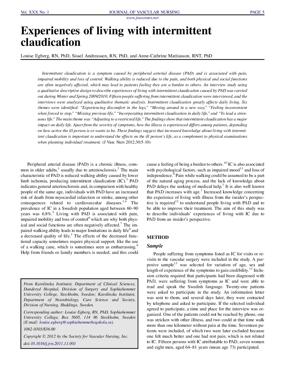 Experiences of living with intermittent claudication