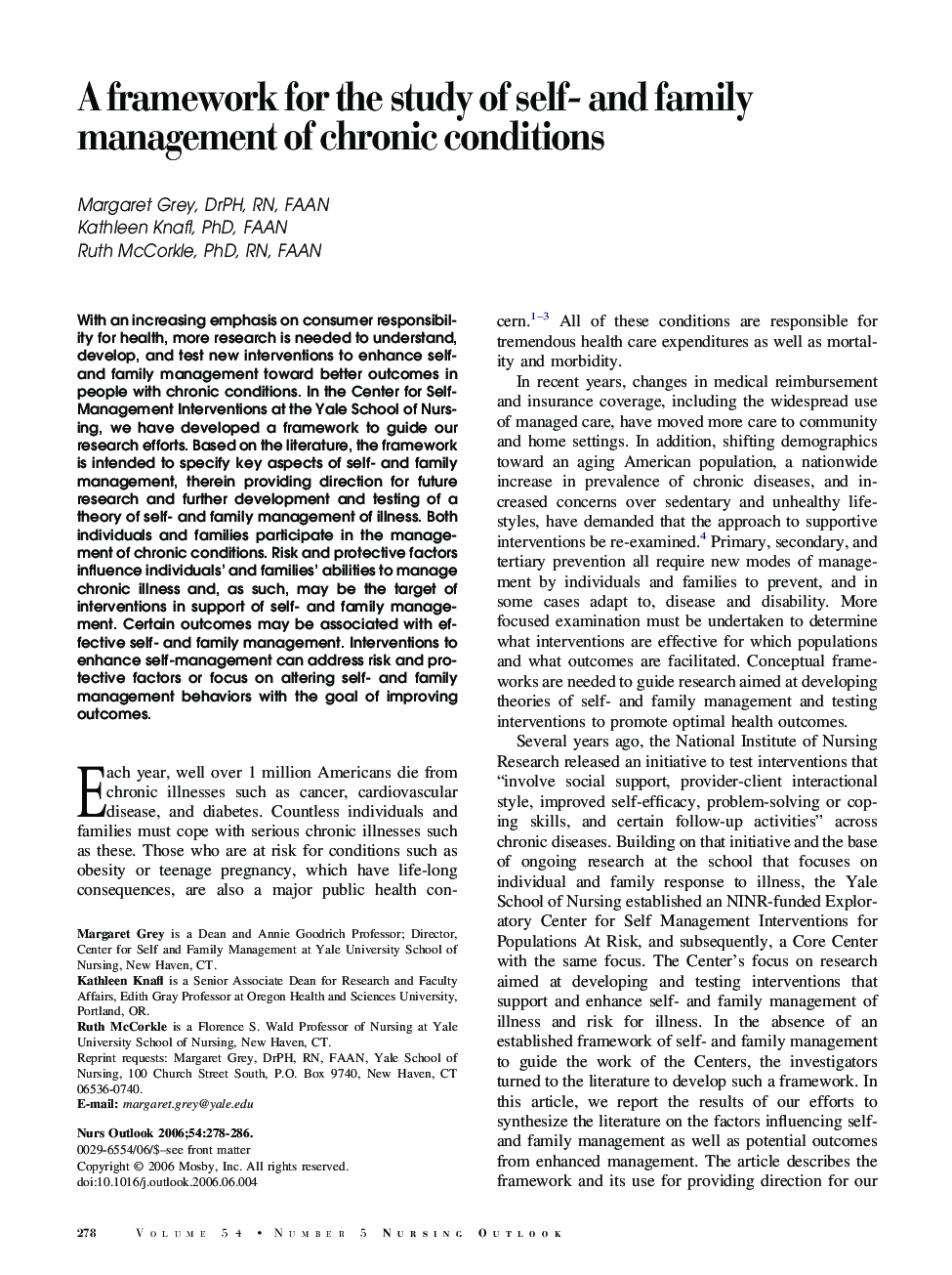 A framework for the study of self- and family management of chronic conditions