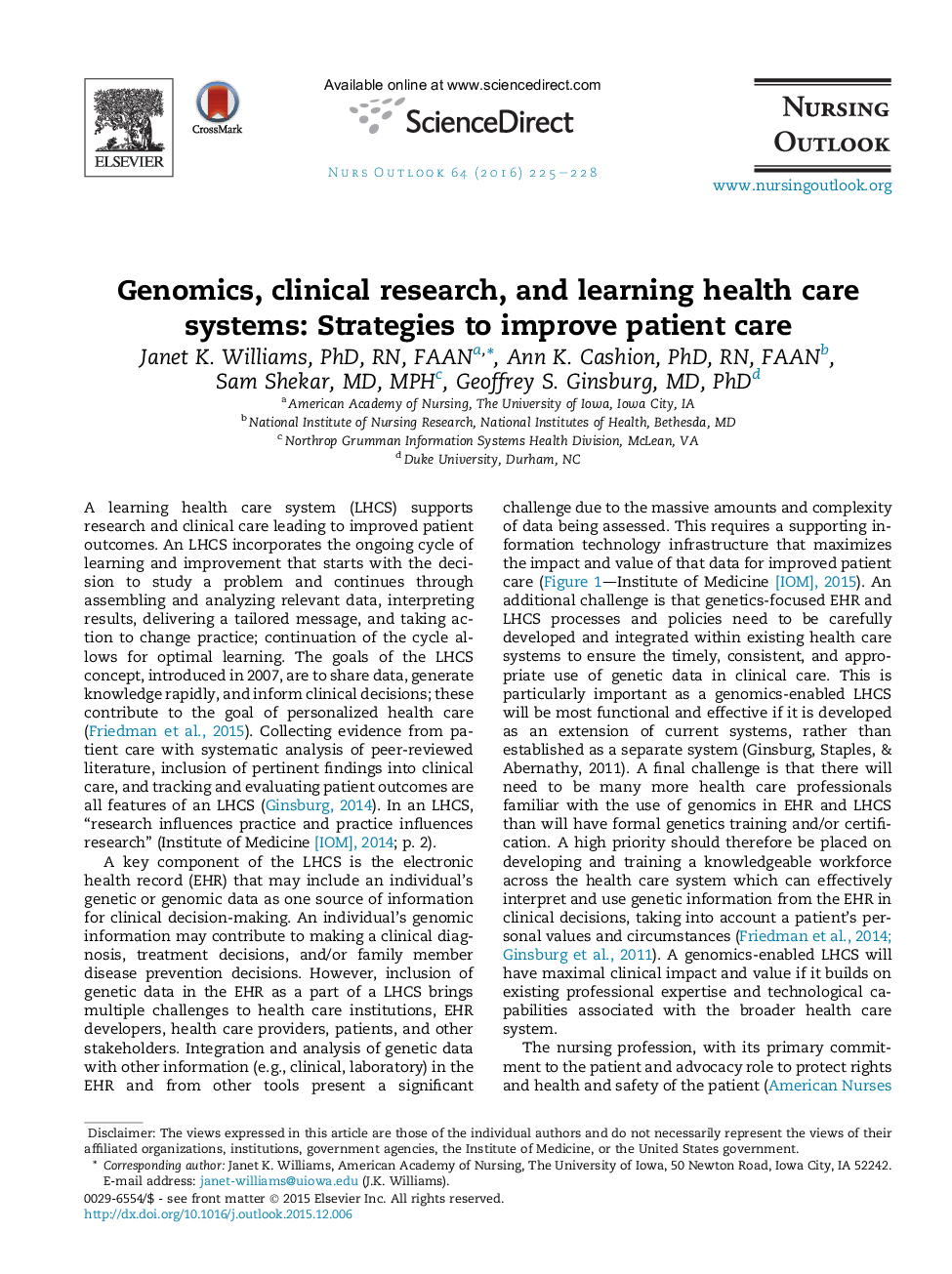 Genomics, clinical research, and learning health care systems: Strategies to improve patient care