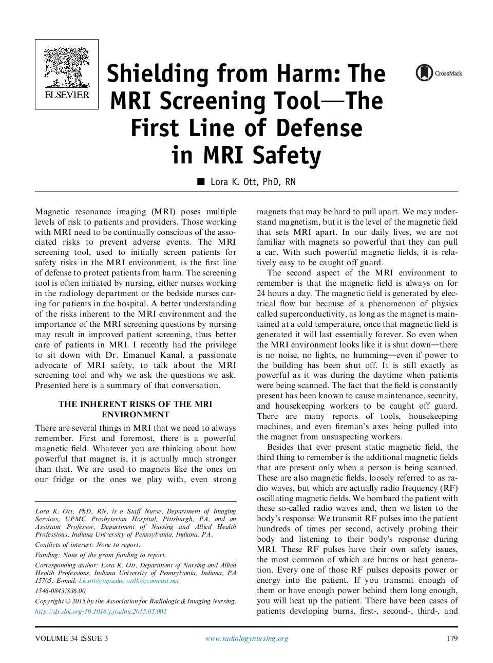 Shielding from Harm: The MRI Screening Tool—The First Line of Defense in MRI Safety 
