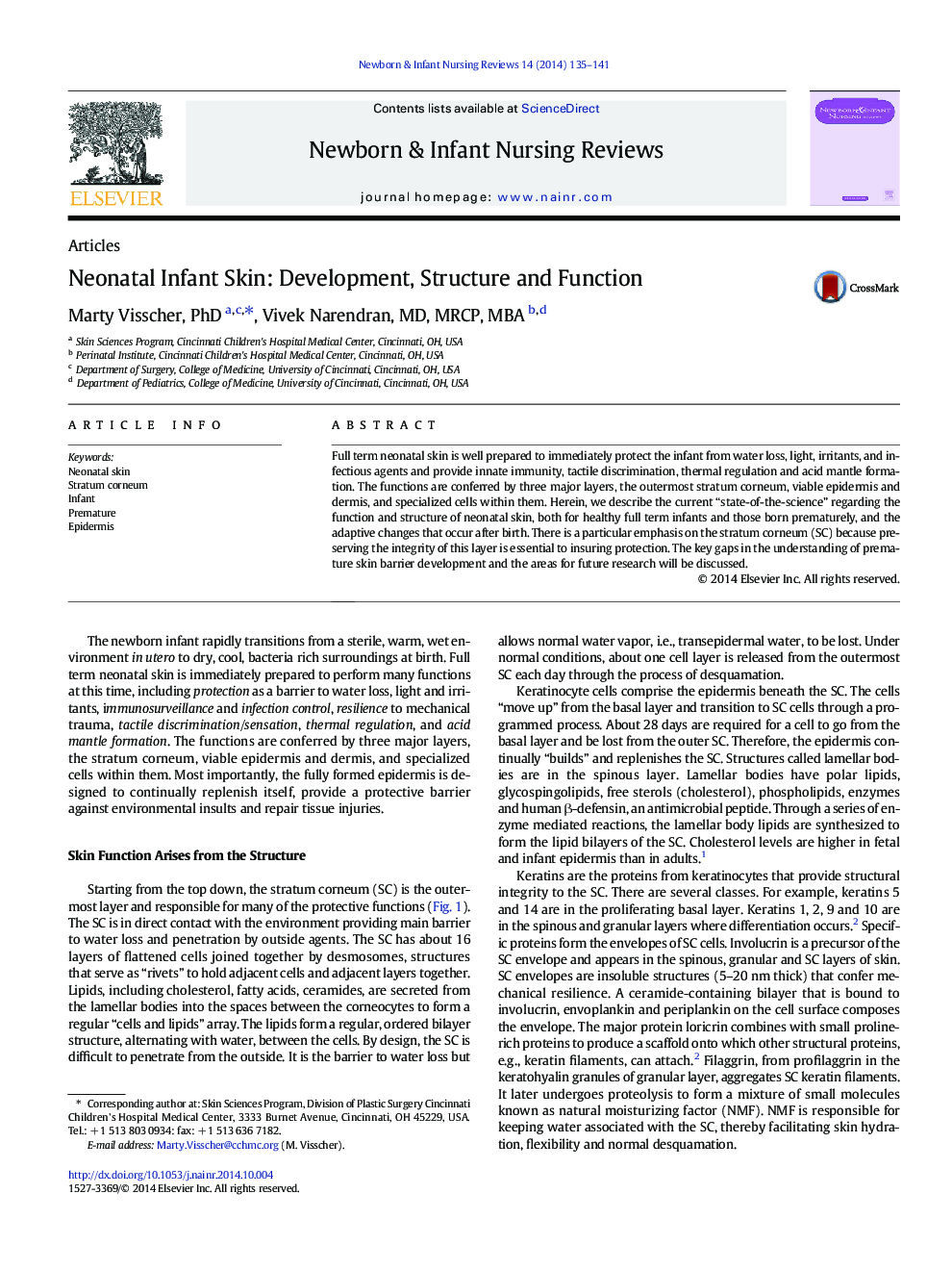 Neonatal Infant Skin: Development, Structure and Function