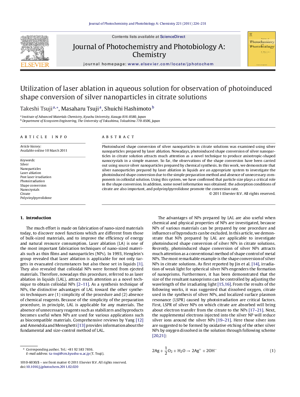 Utilization of laser ablation in aqueous solution for observation of photoinduced shape conversion of silver nanoparticles in citrate solutions