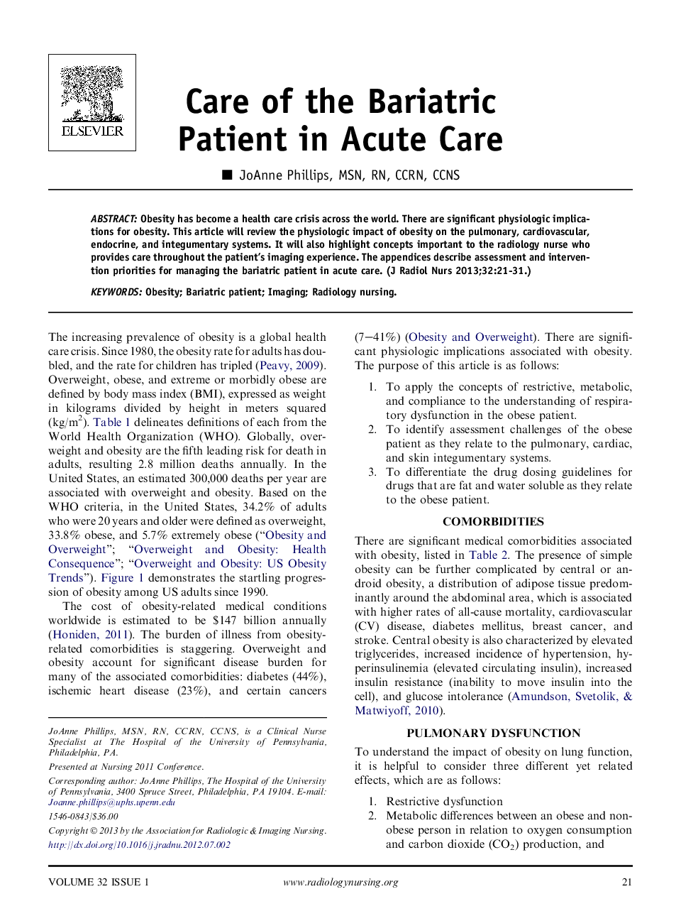 Care of the Bariatric Patient in Acute Care
