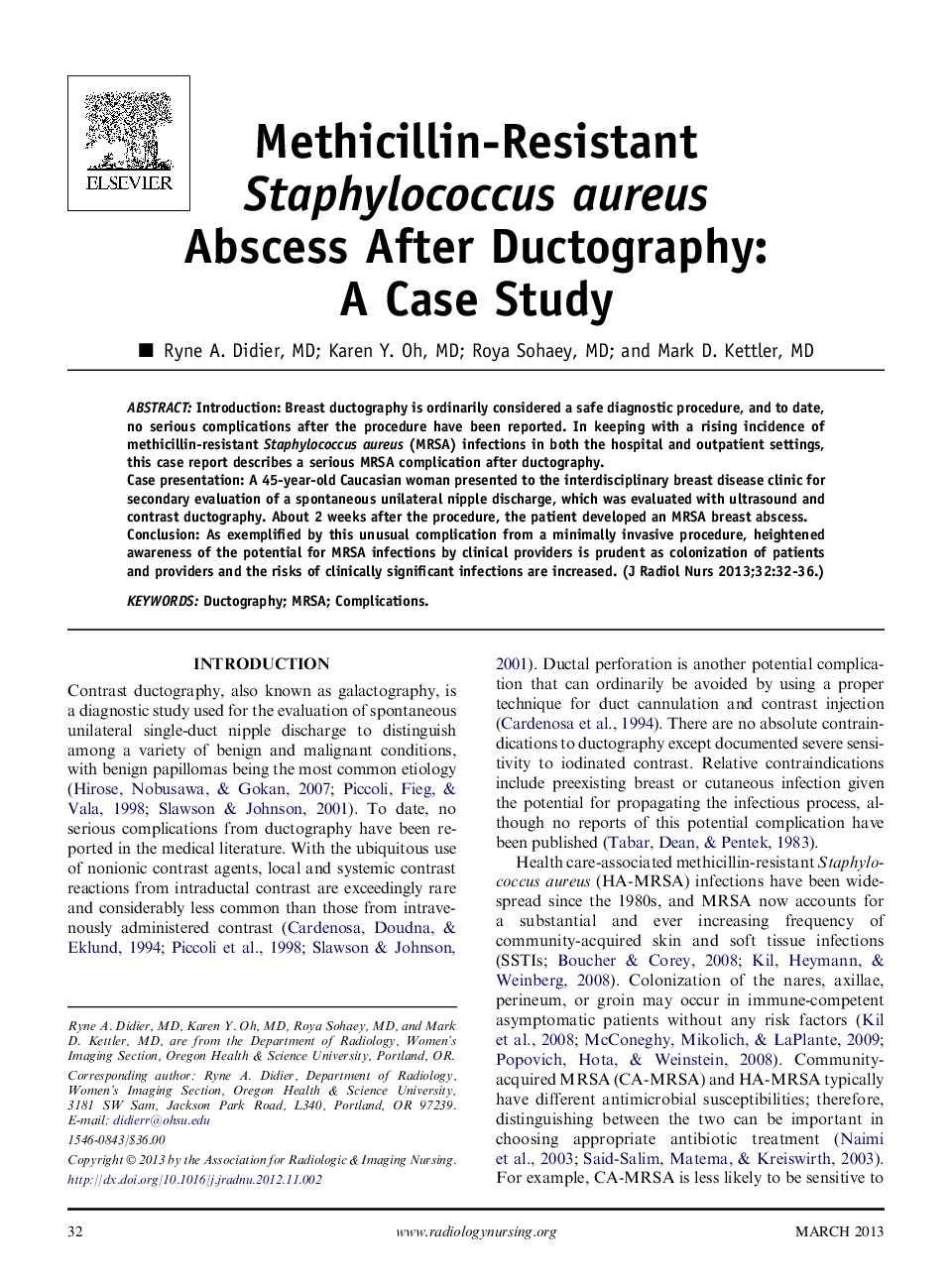 Methicillin-Resistant Staphylococcus aureus Abscess After Ductography: A Case Study