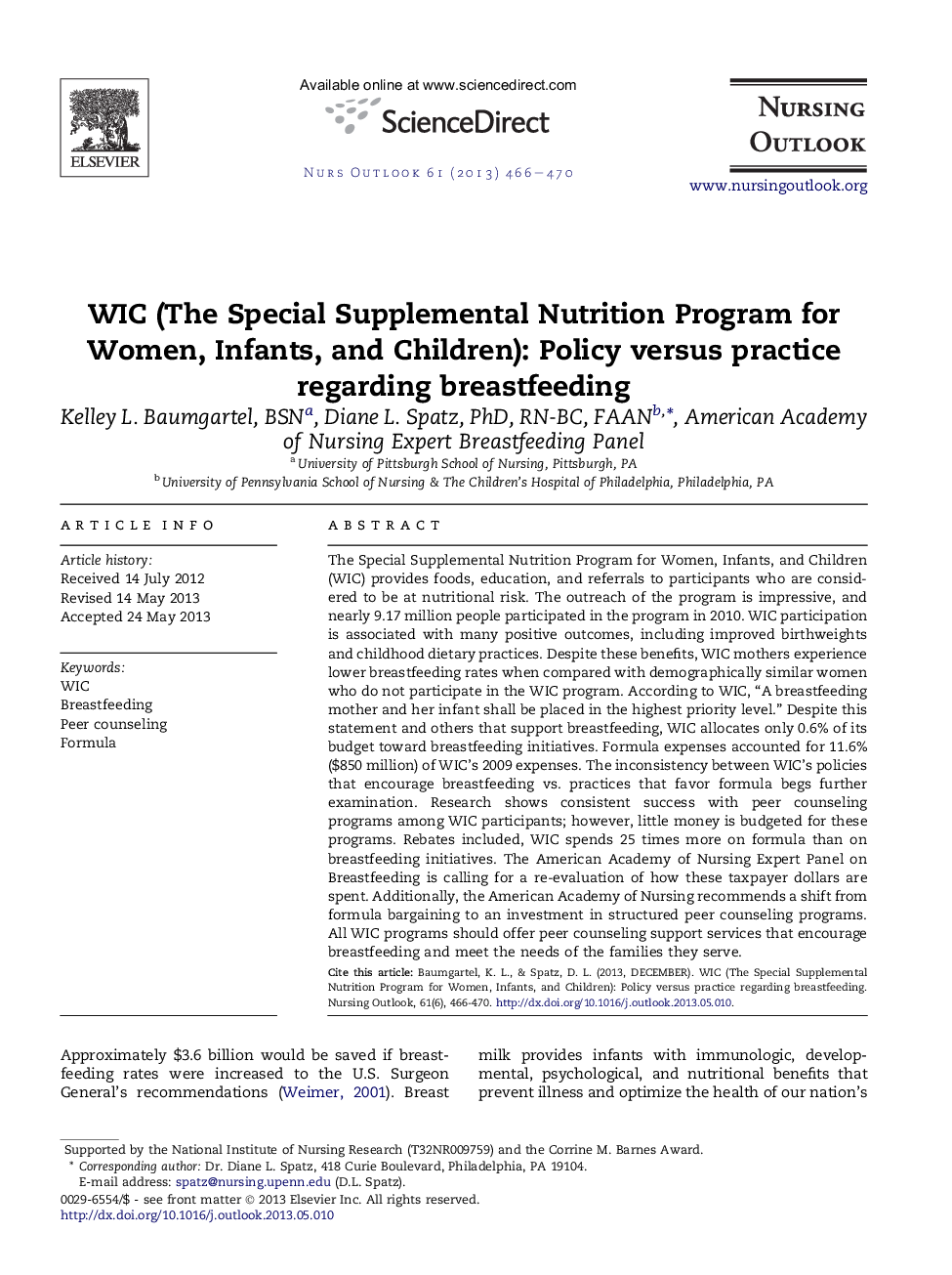 WIC (The Special Supplemental Nutrition Program for Women, Infants, and Children): Policy versus practice regarding breastfeeding 