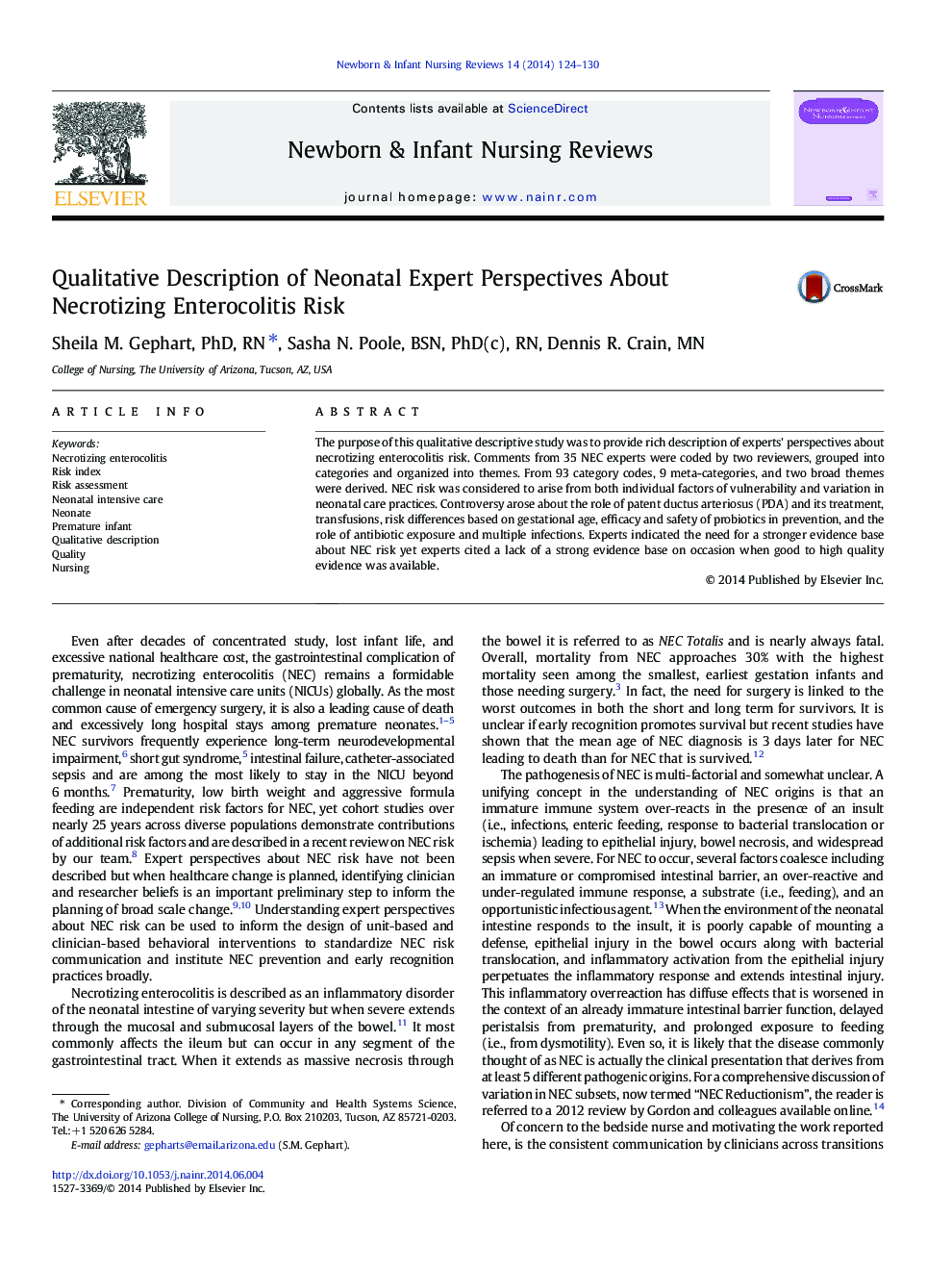 Qualitative Description of Neonatal Expert Perspectives About Necrotizing Enterocolitis Risk
